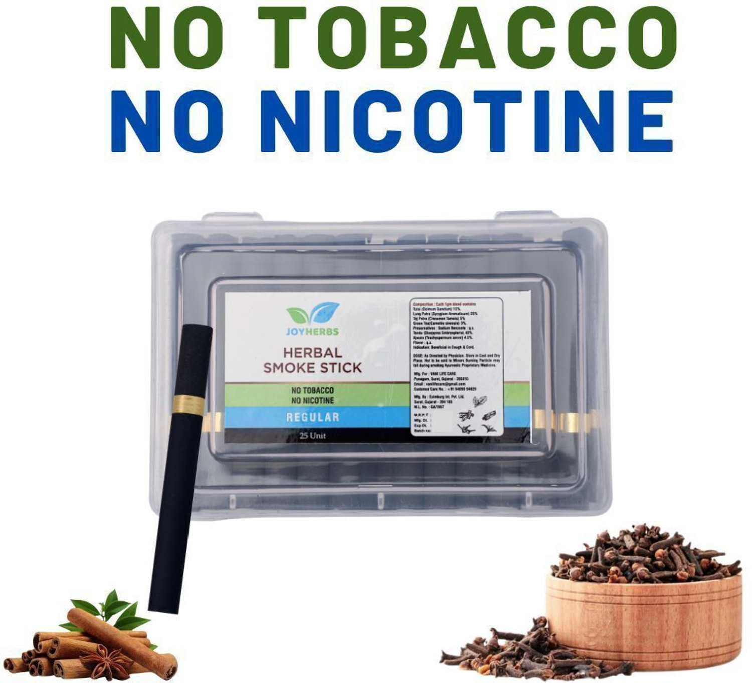 Image of JOYHERBS REGULAR Herbal Cigarettes, Delicate Taste 25-Stick Flip Top Pack Smoking Cessations
