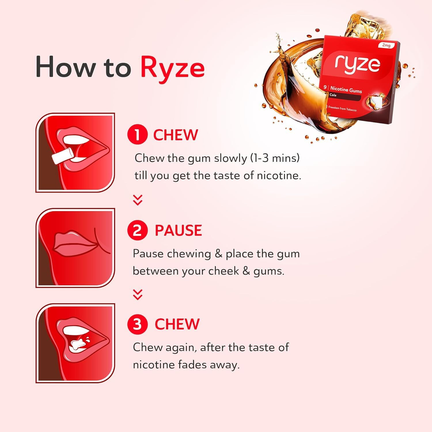 Image of Ryze Cola Flavour 2mg Nicotine gums ( 9 gums each pack) Smoking Cessations