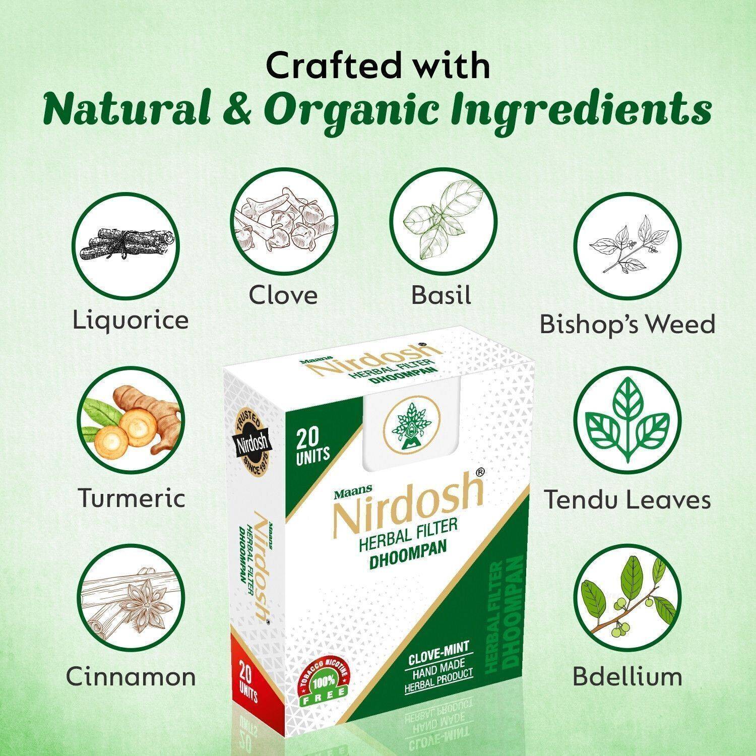 nirdosh herbal cigarettes ingredients Embrace wellness with Nirdosh Herbal Cigarettes a natural alternative that helps detoxify and rejuvenate.From ancient traditions to modern lifestyles, Nirdosh Herbal Cigarettes.Start fresh with Nirdosh Herbal Nirdosh Clove mint 20 units
