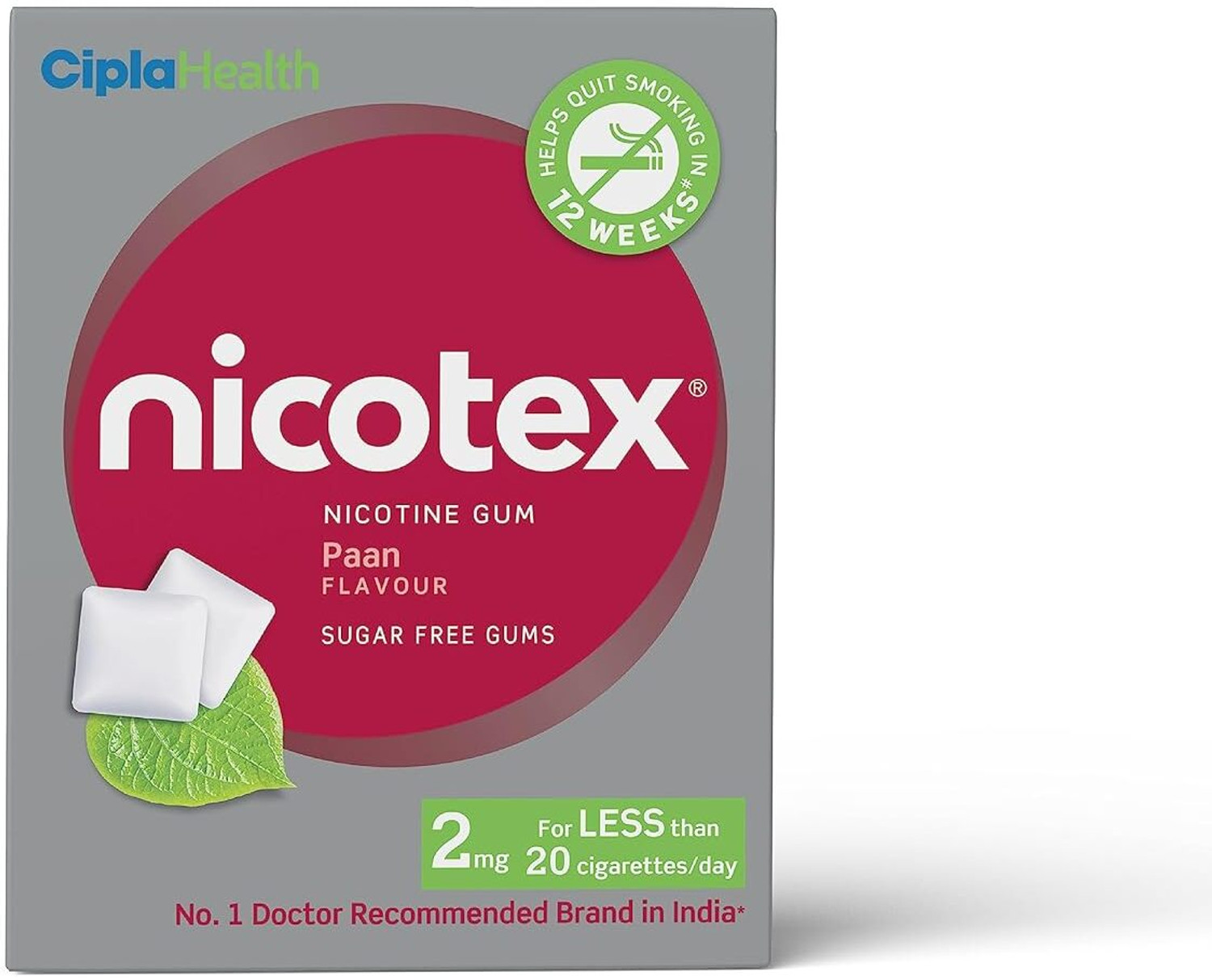 Image of Cipla Nicotex Nicotine Paan Gums 2mg | Helps to Quit Smoking |12 Gums Each Pack Smoking Cessations