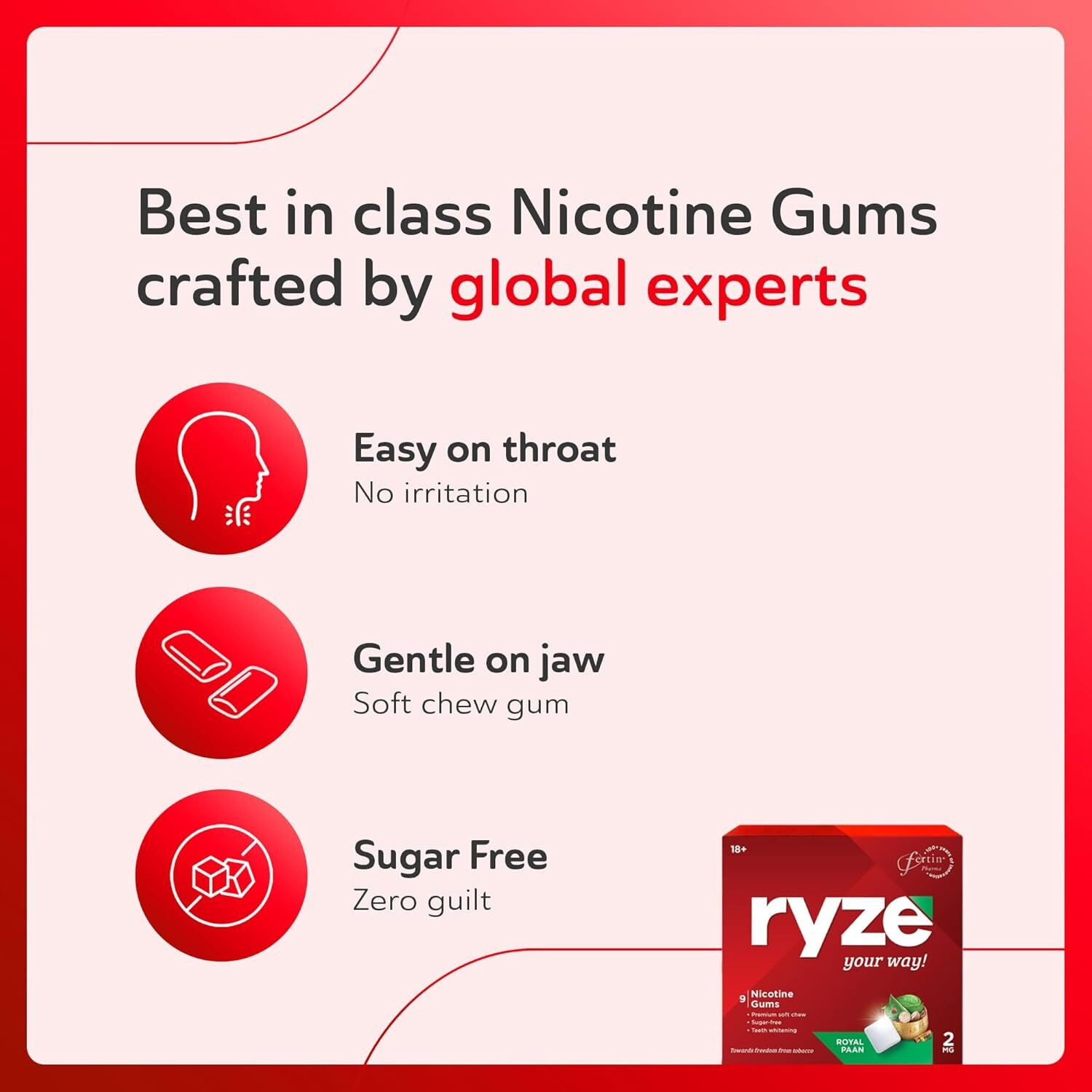 Image of Ryze NRT 2mg (Royal Paan) Gums Single Pack - 9 Gum Blister Smoking Cessations