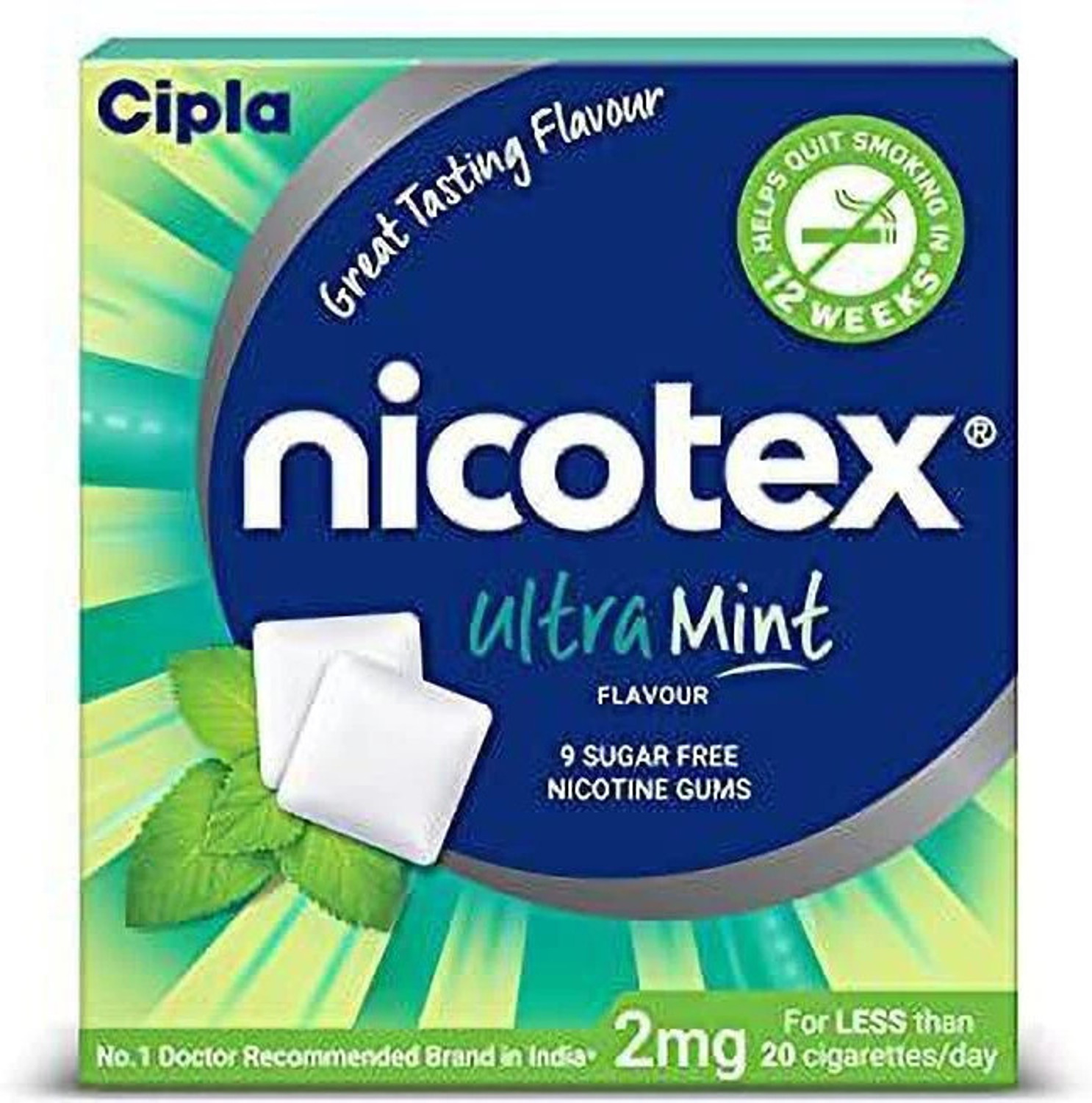 Image of Cipla Nicotex Nicotine Ultramint Gums 2mg | 9 Gums Each Pack | Smoking Cessations