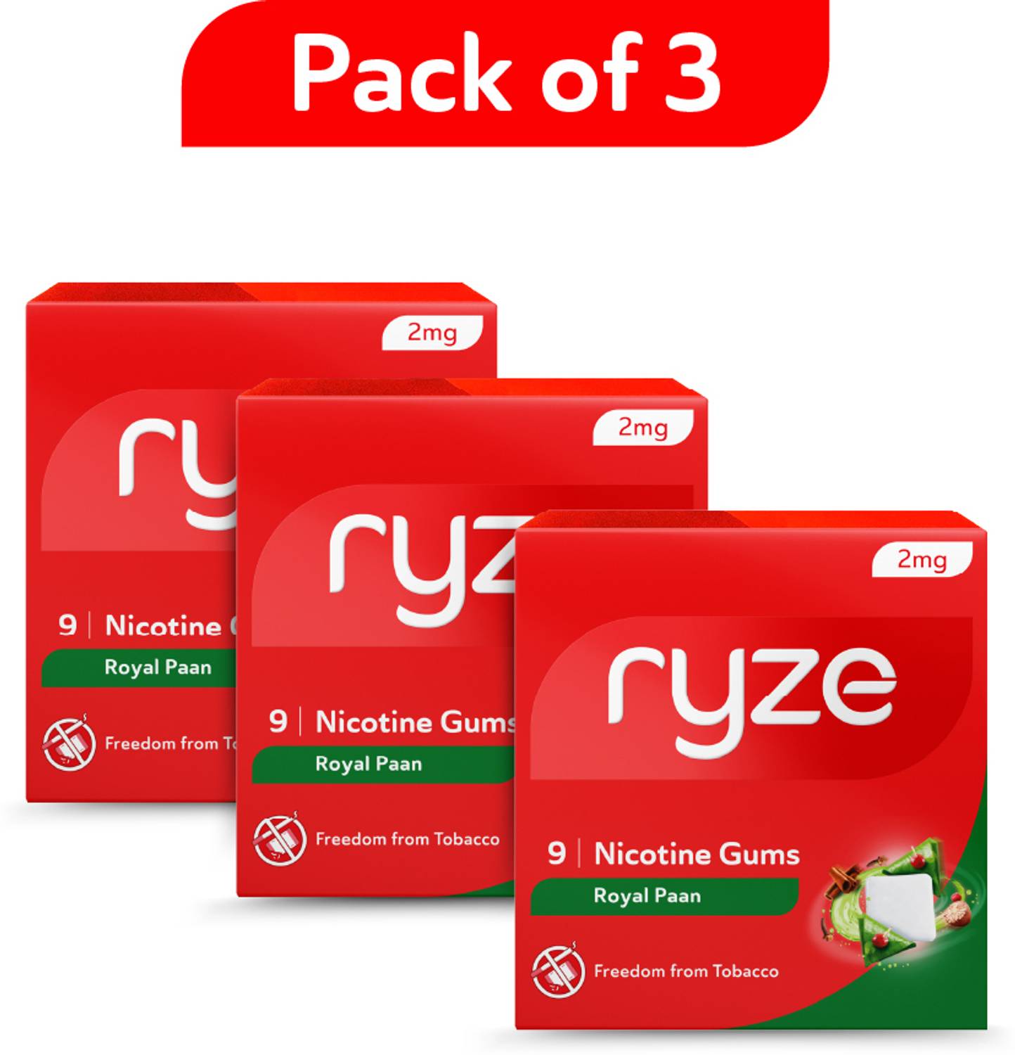 Ryze Nicotine Gum 2mg (Royal Paan) 9 Gums - Image 2