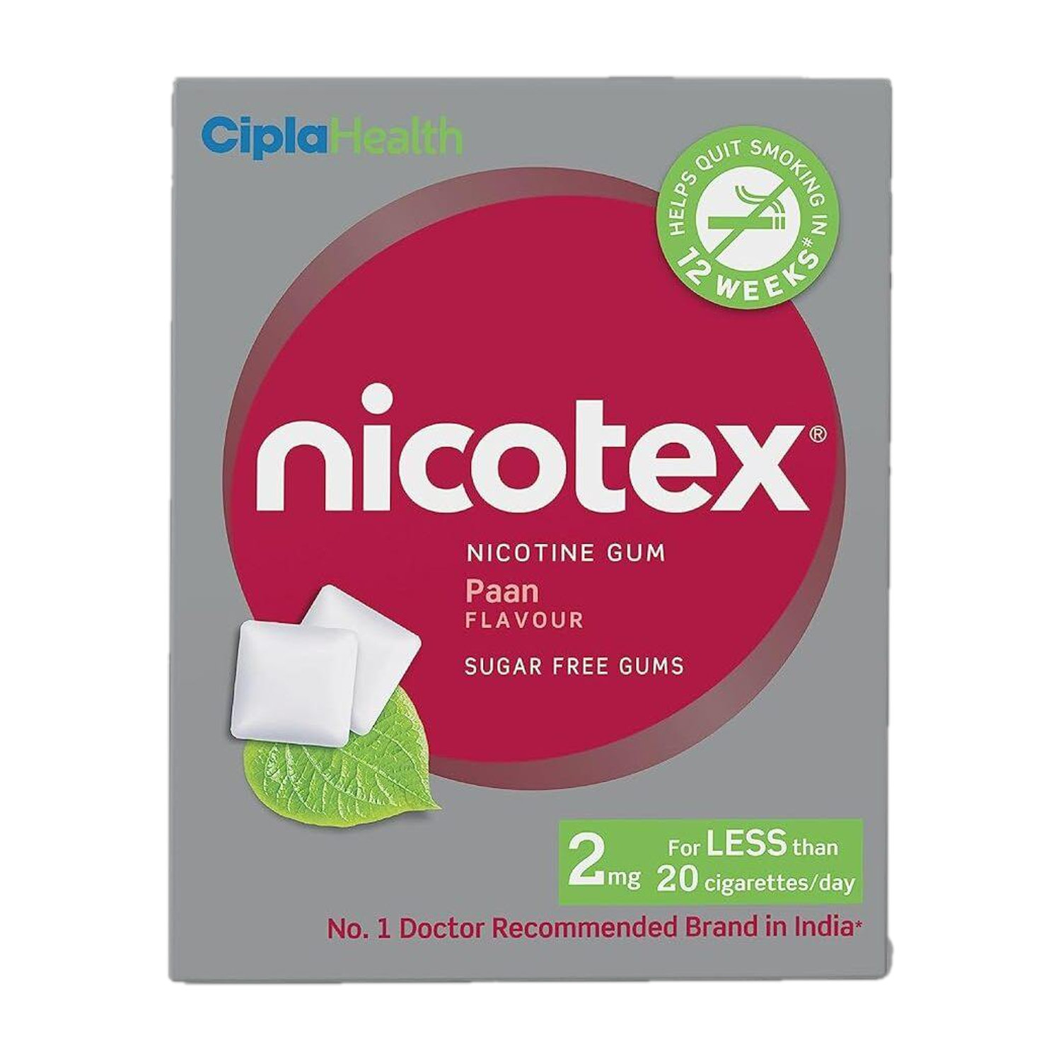 Image of Cipla Nicotex Nicotine Paan Gums 2mg | Helps to Quit Smoking |12 Gums Each Pack Smoking Cessations