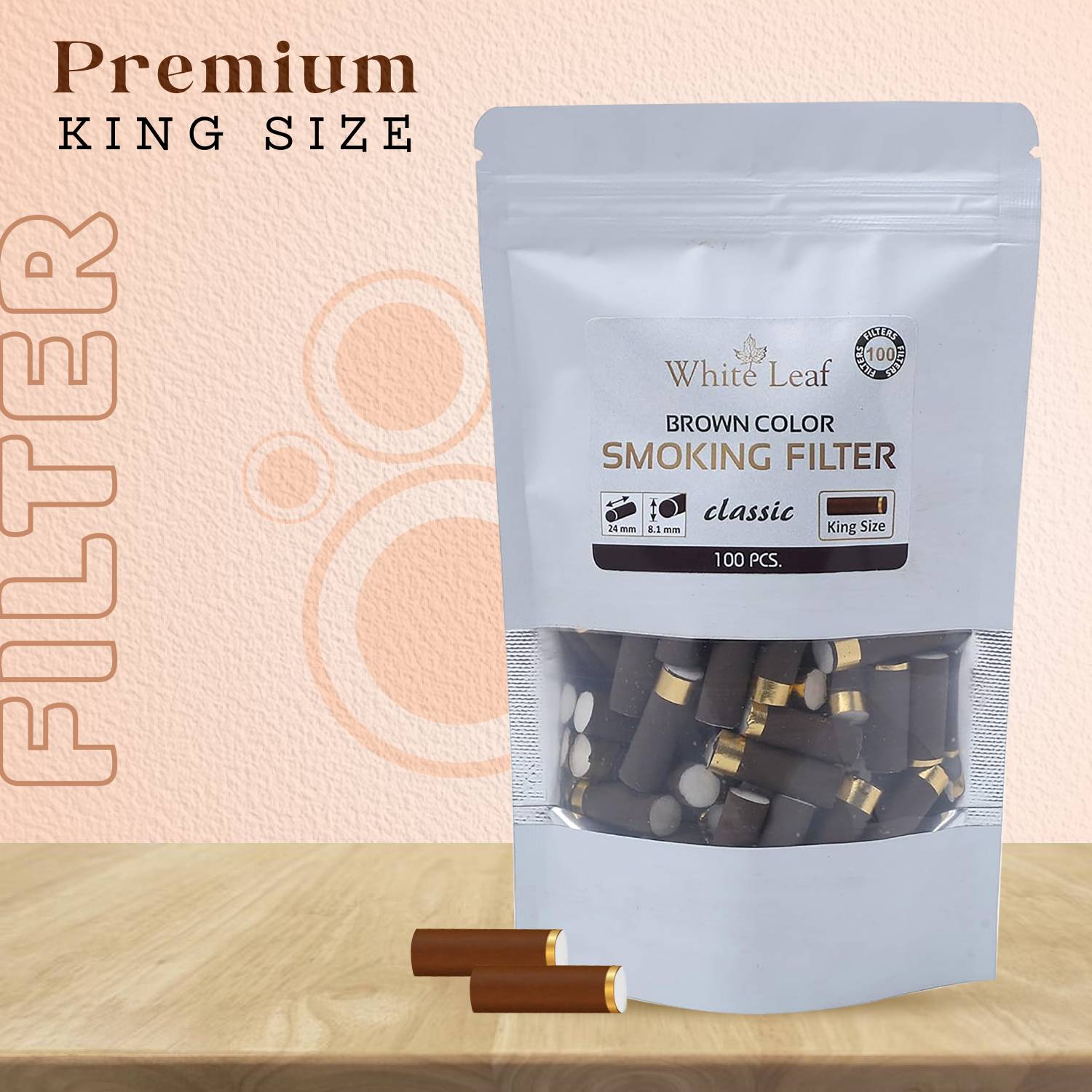 White Leaf King Size Smoking Filters (24 MM*7 MM Filter) 100 Filters/Pack  Smoking Cessations