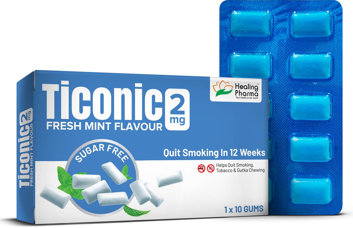 healing pharma Ticonic 2mg|Fresh Mint Flavor|Nicotine Gum-Helps to Quit  Tobacco, Gutka Chewing& Smoking Cessations Price in India