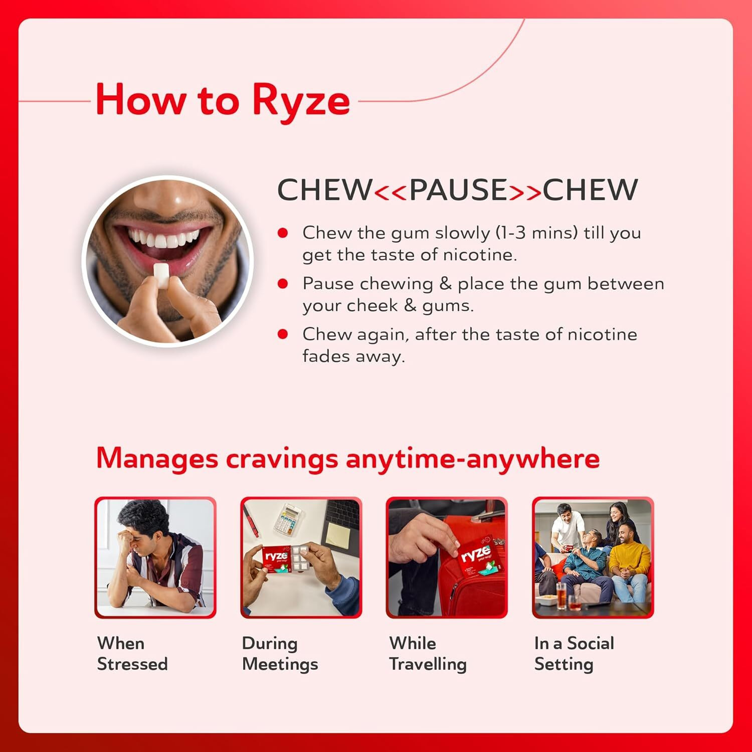 Image of Ryze NRT 2mg (Fruit Blast) Gums Single Pack - 9 Gum Blister Smoking Cessations