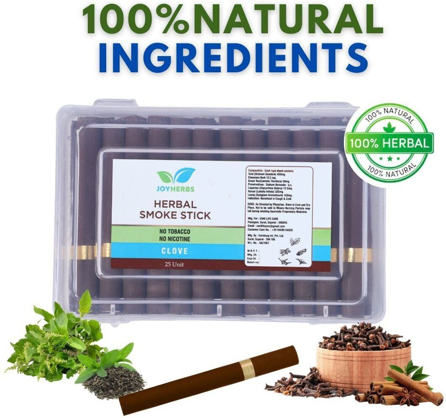 Image of JOYHERBS Clove Herbal Cigarettes - Organic Herbs with No Nicotine and No Tobacco - Smoking Cessations
