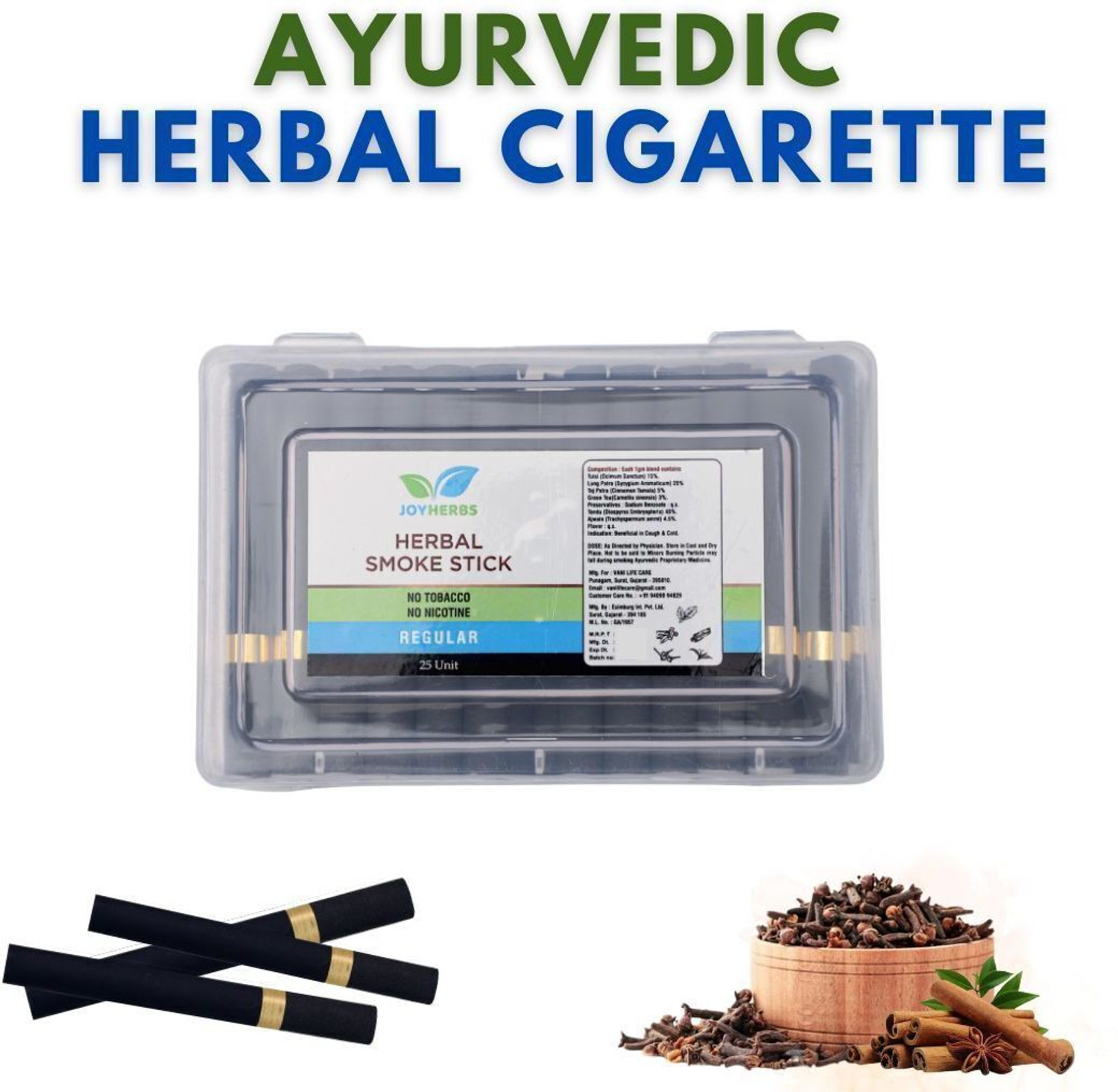 Image of JOYHERBS REGULAR Herbal Cigarettes, Delicate Taste 25-Stick Flip Top Pack Smoking Cessations