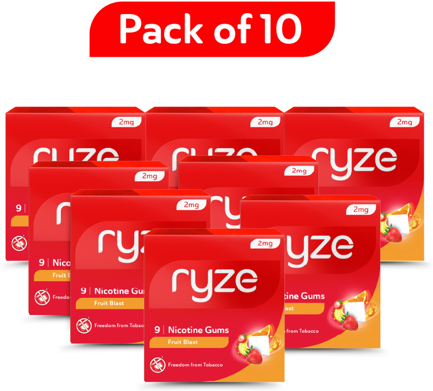 Image of Ryze Nicotine Gum 2mg (Fruit Blast) | 9 Gums Smoking Cessations