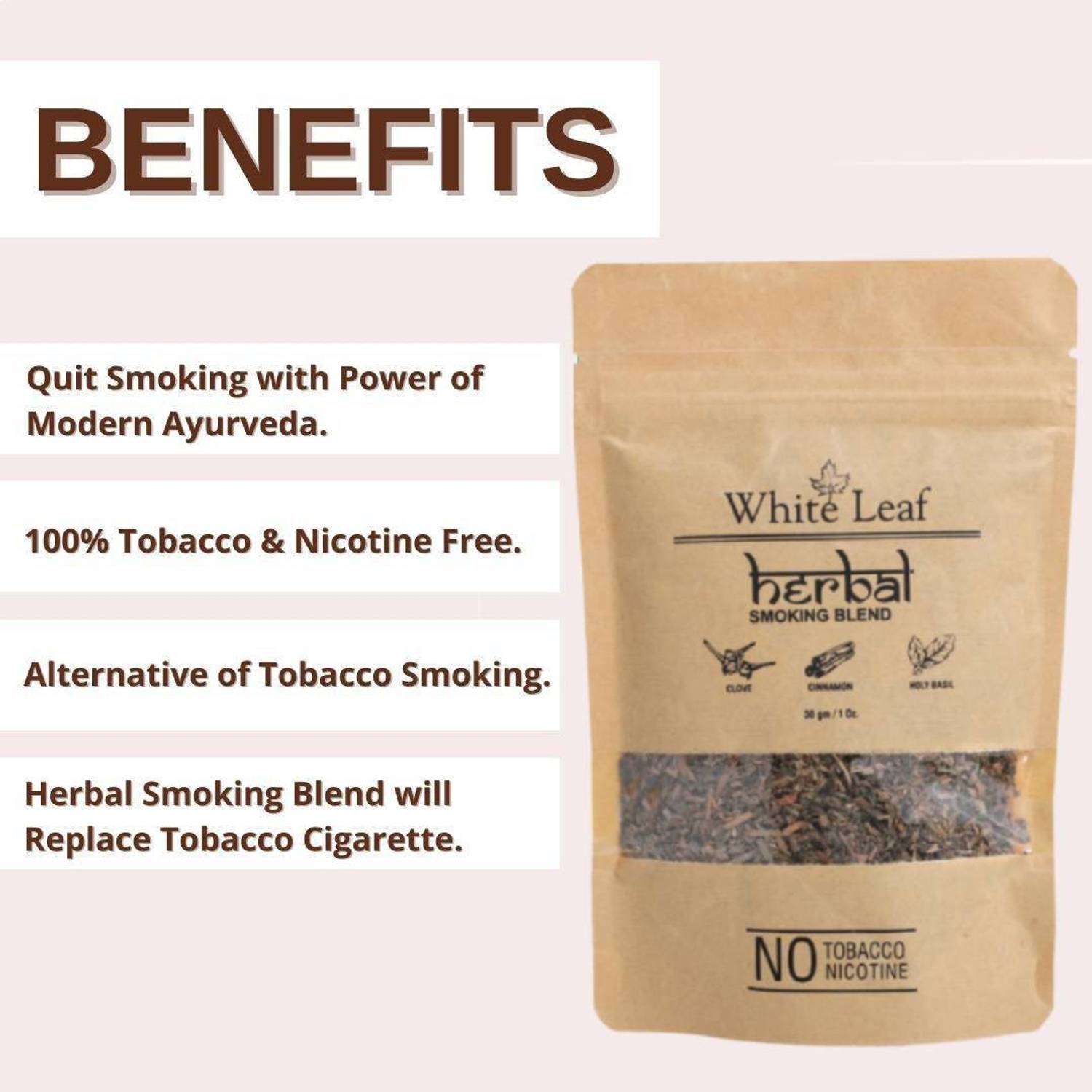 White Leaf Tobacco & Nicotine Free Smoking Mixture With 100% Natural Herbal  Smoking Blend 1 Pack (1 oz/ 30g) With Wooden Steel Pipe Smoking Cessations  Price in India