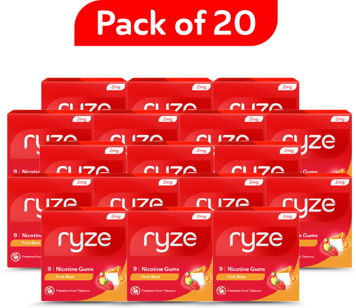 Image of Ryze Nicotine Gum 2mg (Fruit Blast) | 9 Gums Smoking Cessations