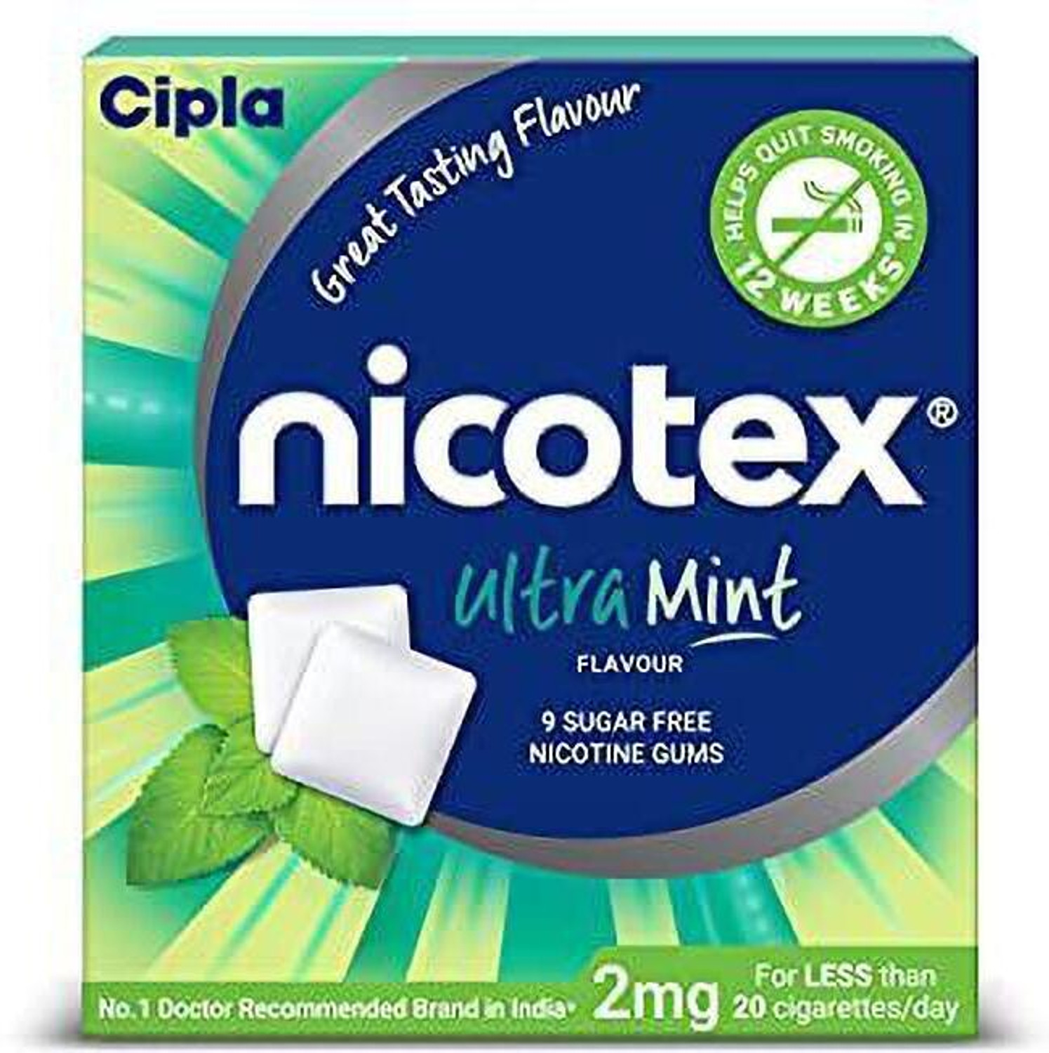 Image of Cipla Nicotex Nicotine Ultramint Gums 2mg | Helps to Quit Smoking |9 Gums Each Pack Smoking Cessations
