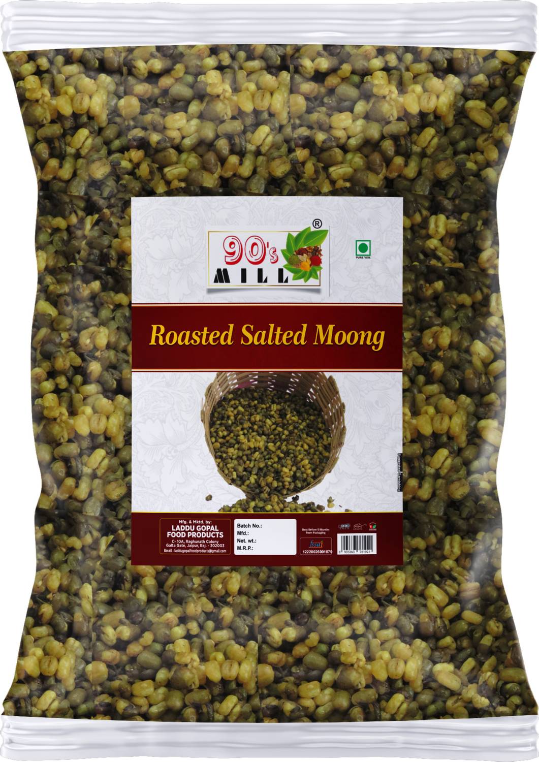 90's MILL Mung Bean Sprouted Roasted Green Moong Roasted Green Gram Namkeen-300g*1Pack Roasted & Salted Cashew