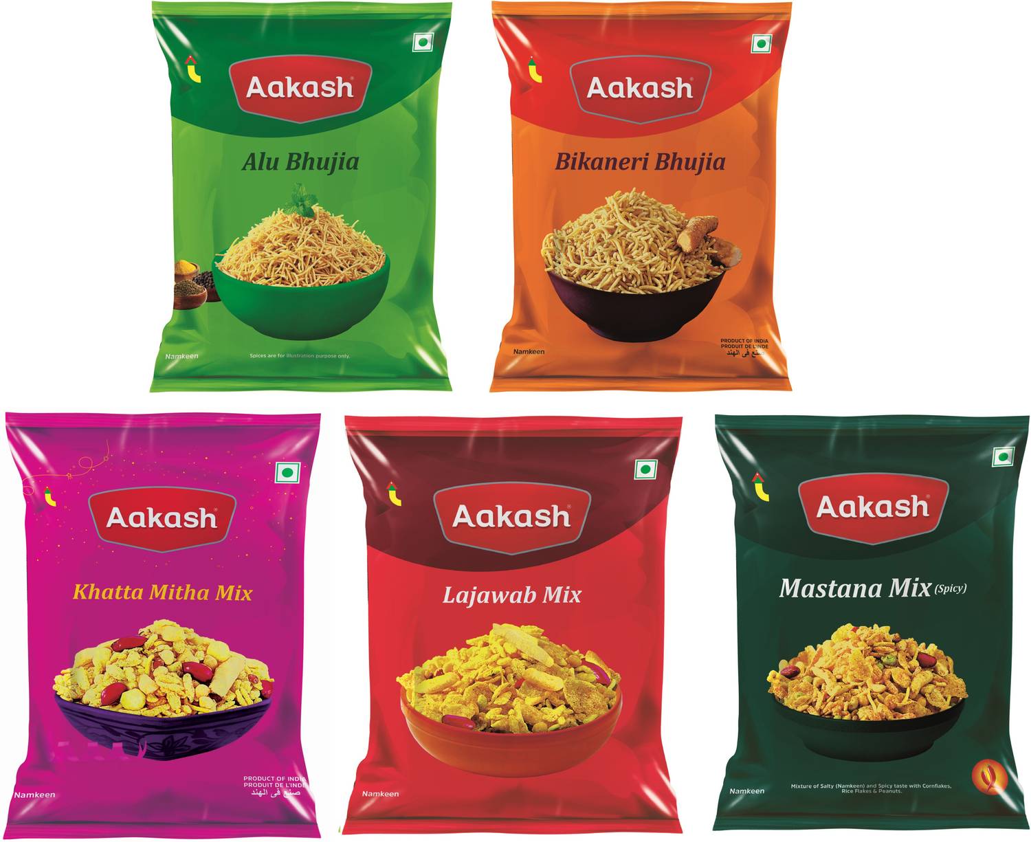 AAKASH Namkeen Bhujia & Mixture Combo| Pack of 5 | 150 Gm Each | Crispy & Crunchy Namkeen