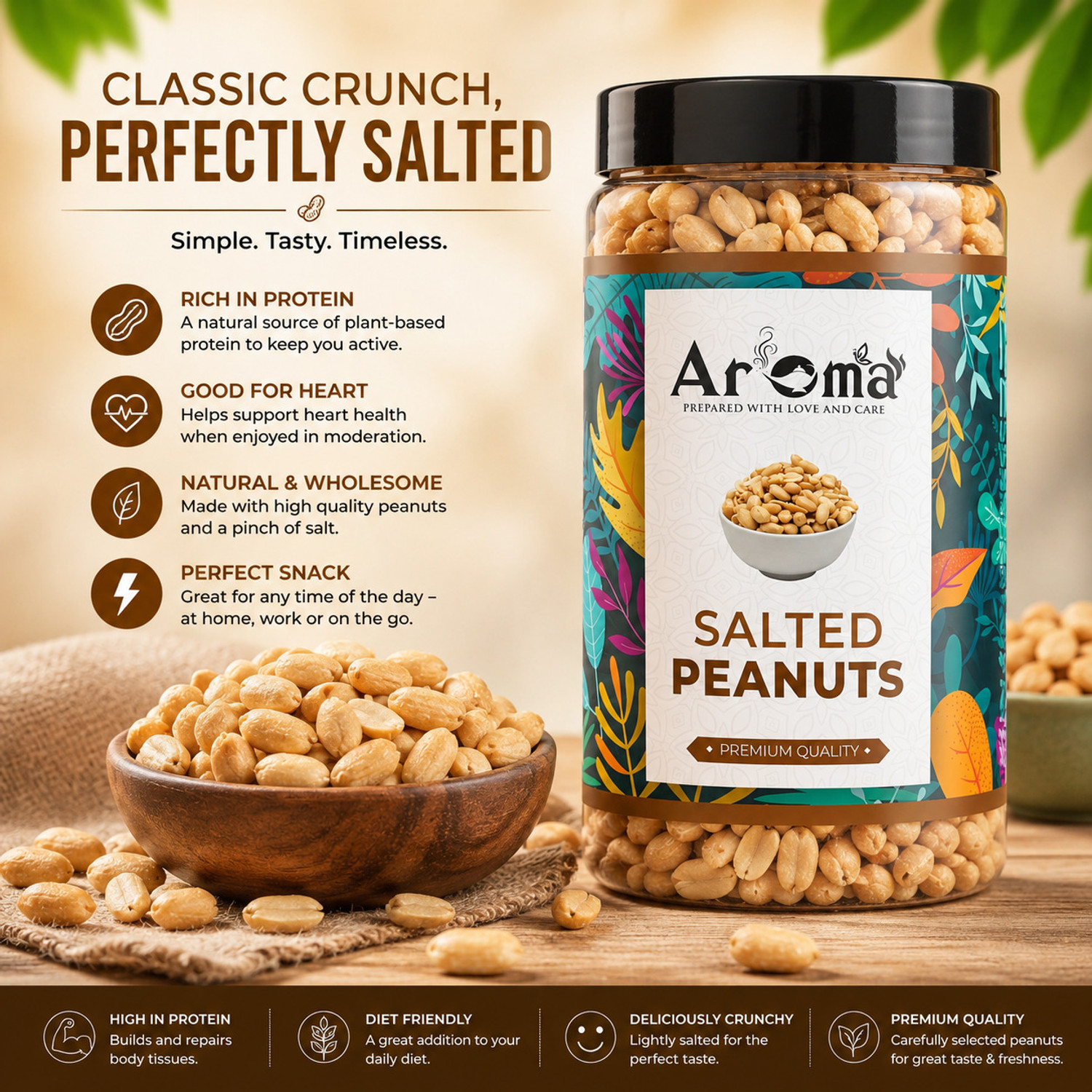 Image of Aroma Premium Roasted Peanuts (Groundnuts) - Crunchy, Fresh & Nutritious | Salted Peanuts