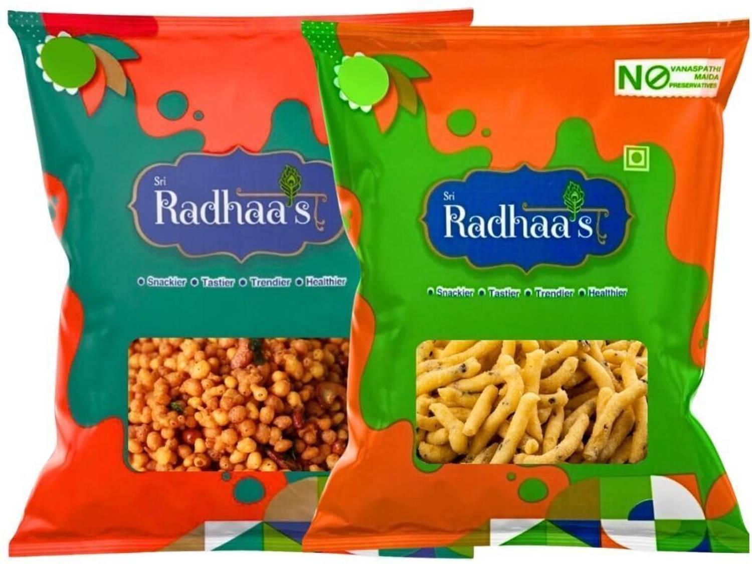 Sri Radhaa's Kara Boondi & Pepper Sev Combo | Crispy South Indian Namkeen Snack 150g Each Sev