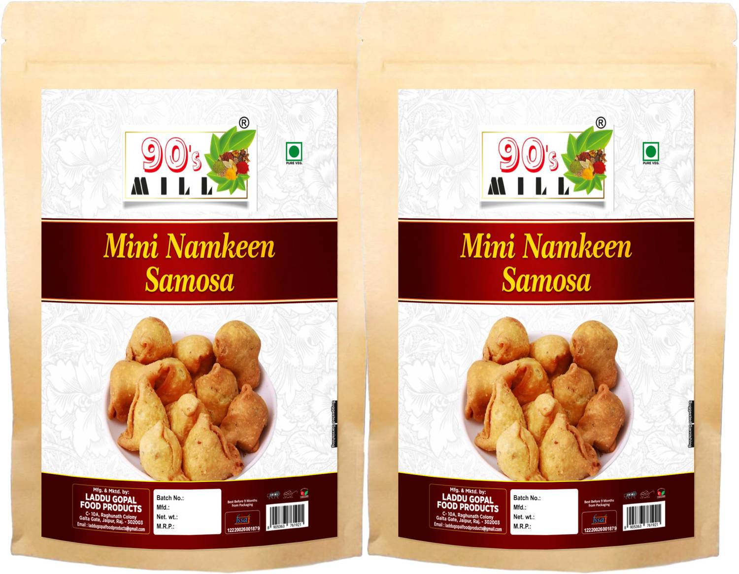 90's MILL Asle Marwar Ka Masala Samosa Namkeen Masala Samosa Crispy Mini Samosa-150g*2Pack Samosa
