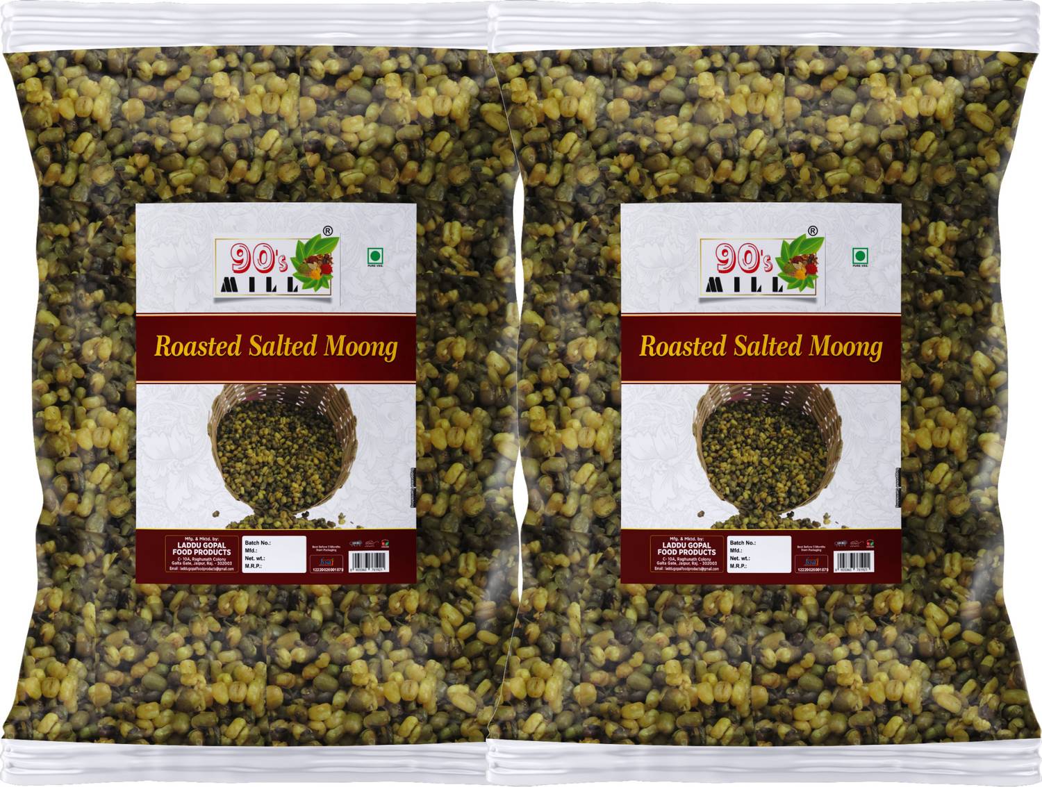 90's MILL Mung Bean Sprouted Roasted Green Moong Roasted Green Gram Namkeen-150g*2Pack Roasted & Salted Cashew