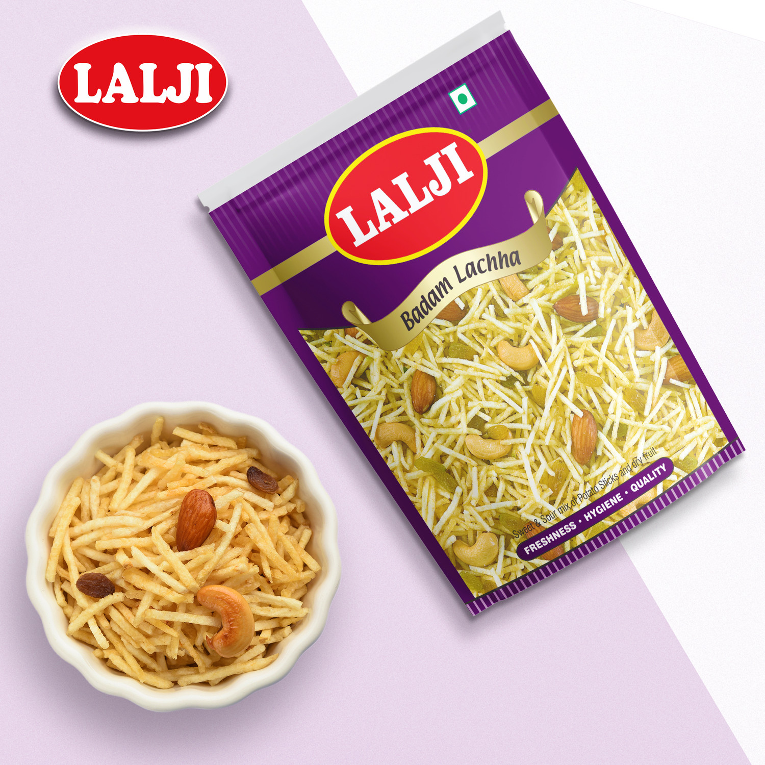 Image of lalji Badam Lachha 2Kg (400Gm x 5) Bikaneri Namkeen Spicy and Crispy Healthy Snack Badam Lachha
