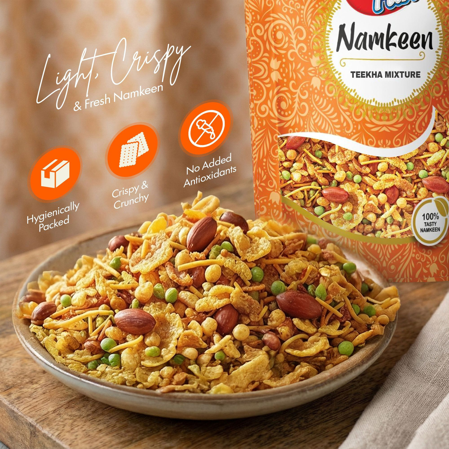 Image of easy fun Teekha Mixture Spicy Crunchy Namkeen with Peanuts & Corn Flakes Mixture