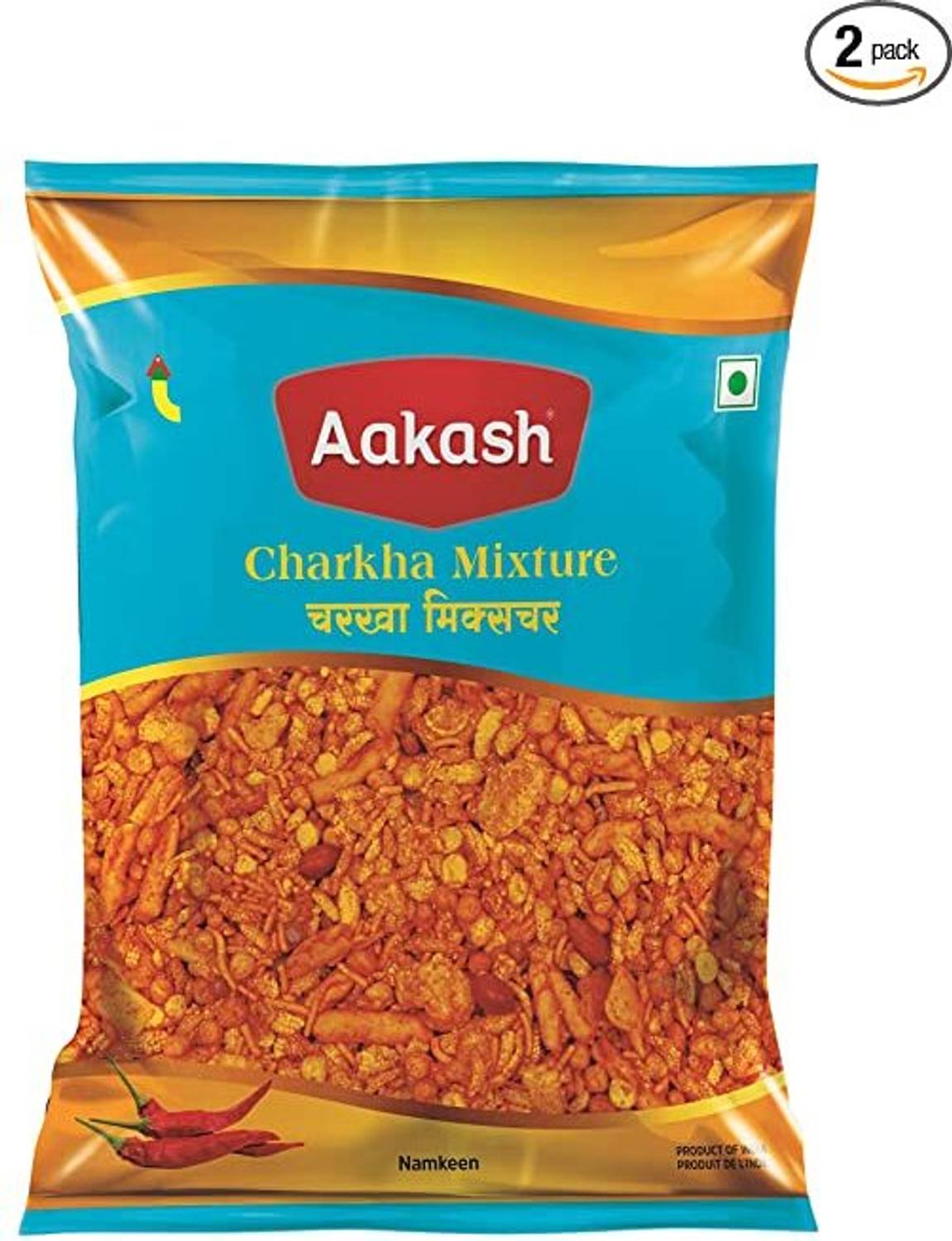 AAKASH Charkha Mix | A spicy mix namkeen with chilly flavor | Pack of 2 | 500 Gm Each Mixture