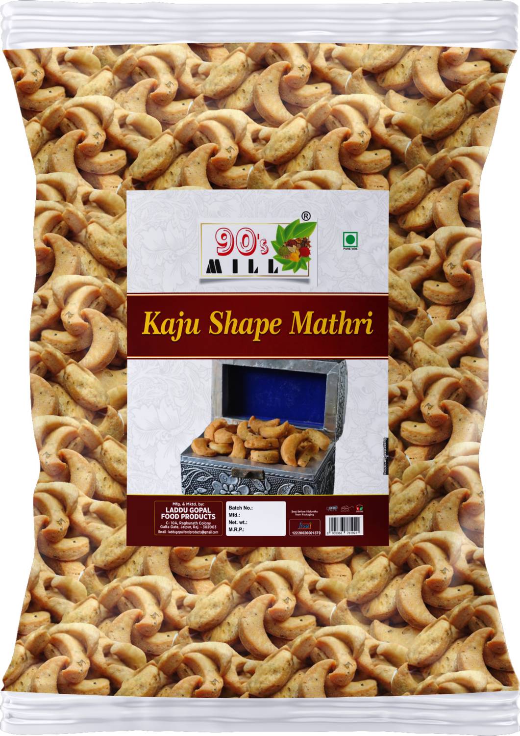 90's MILL Snack Mathri Khasta Matthi Ajwain Black Paper Kaju Namkeen Mathi-250g*1Pack Mathri