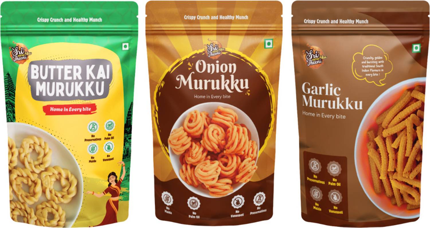 Sri norukku Theeni Garlic + Onion Thenkuzhal + Butter Kai Murukku Chakli