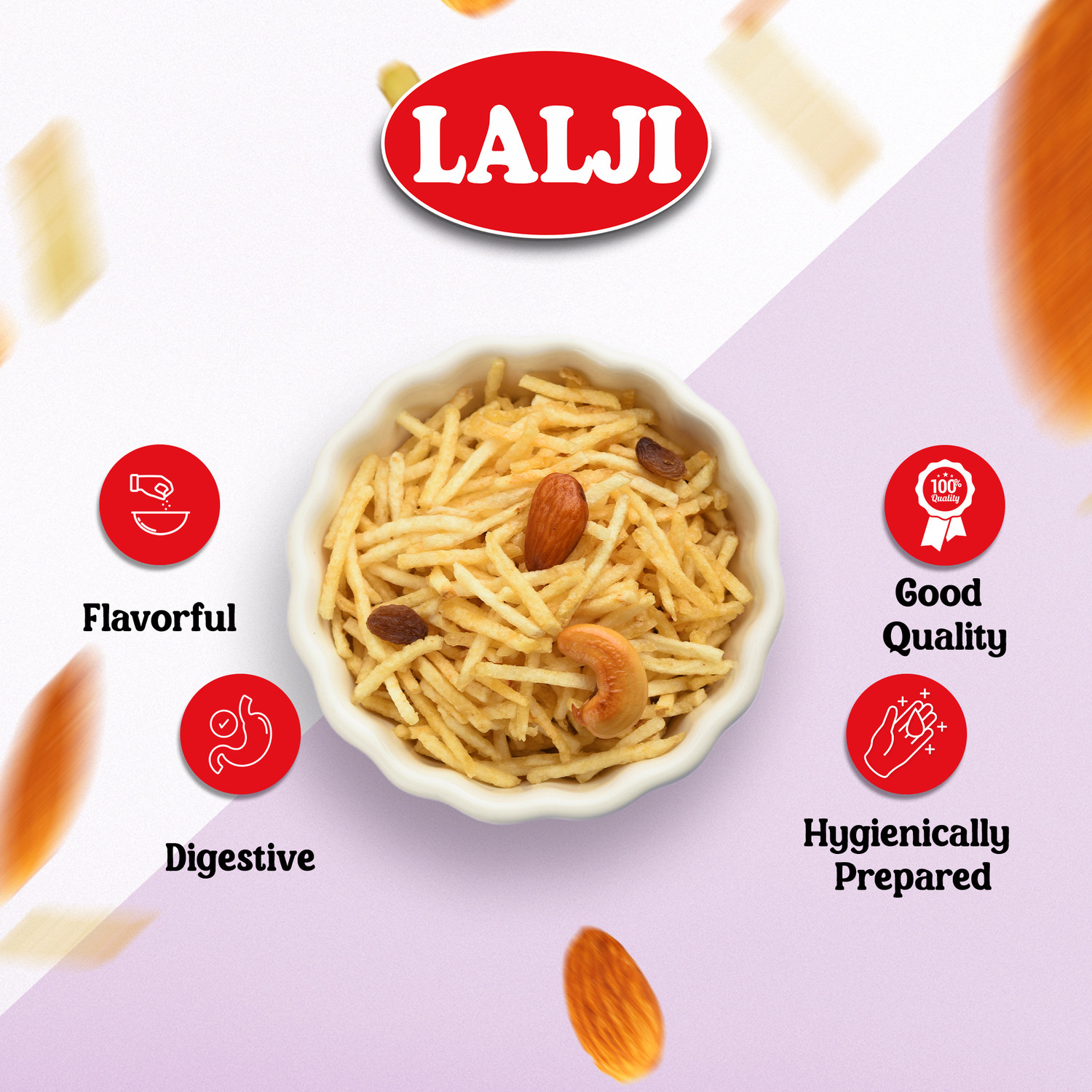 Image of lalji Badam Lachha 2Kg (400Gm x 5) Bikaneri Namkeen Spicy and Crispy Healthy Snack Badam Lachha