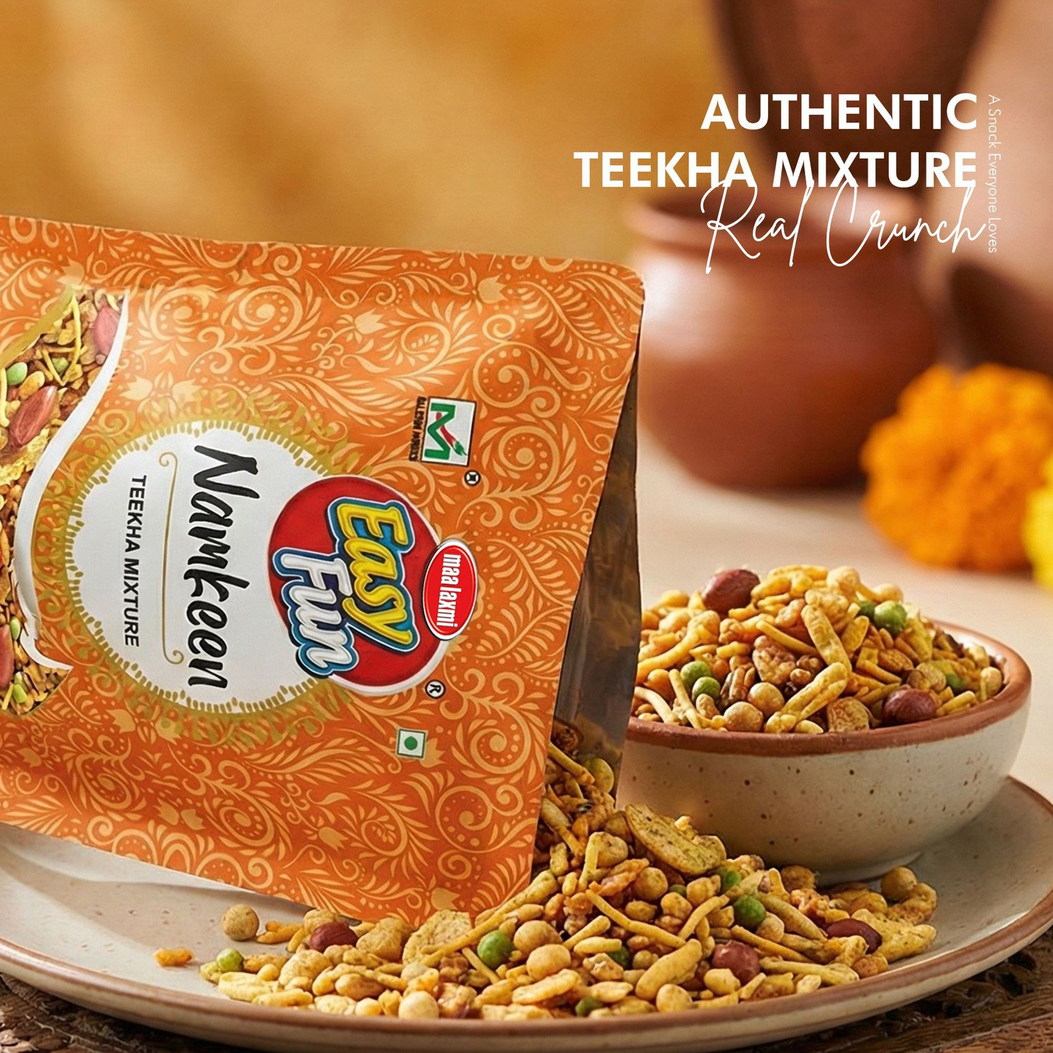 Image of easy fun Teekha Mixture Spicy Crunchy Namkeen with Peanuts & Corn Flakes Mixture