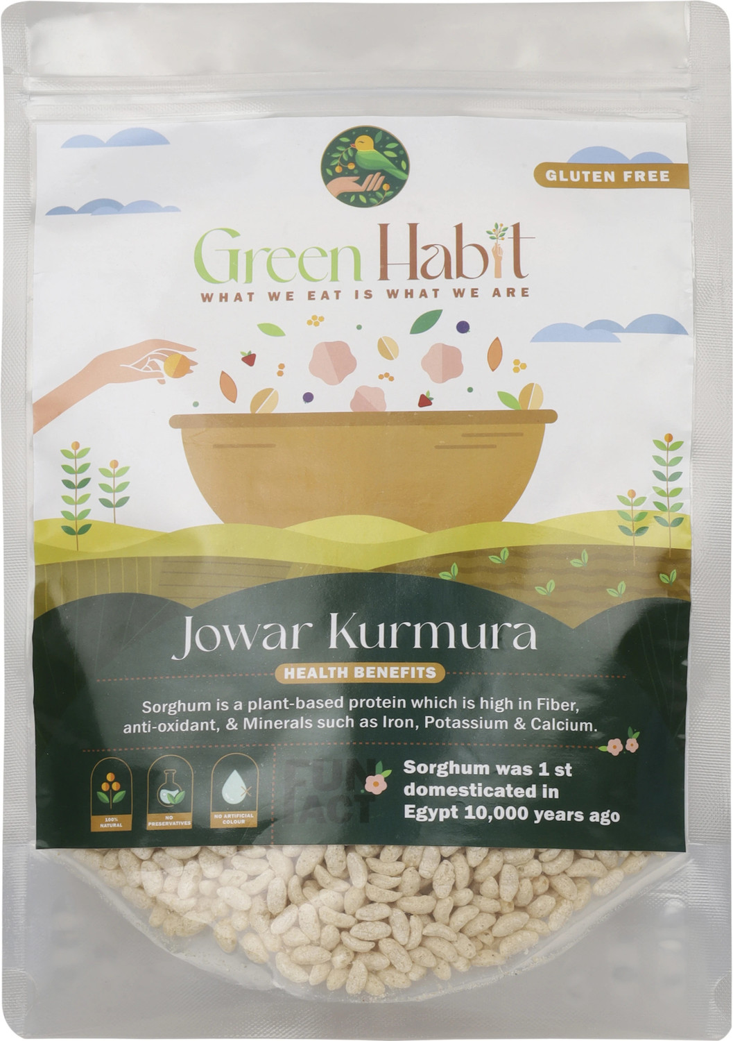 Image of Green Habit Jowar Kurmura Murmura aka Jowar Puff for Healhty Breakfast Snack Food Bhel