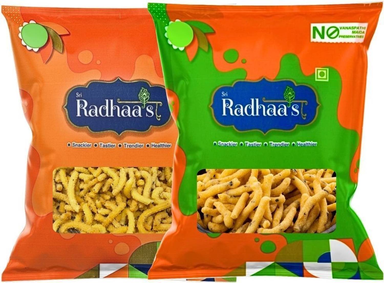 Sri Radhaa's Butter Murukku & Pepper Sev Combo-150g Each |Crispy South Indian Namkeen Snacks Sev