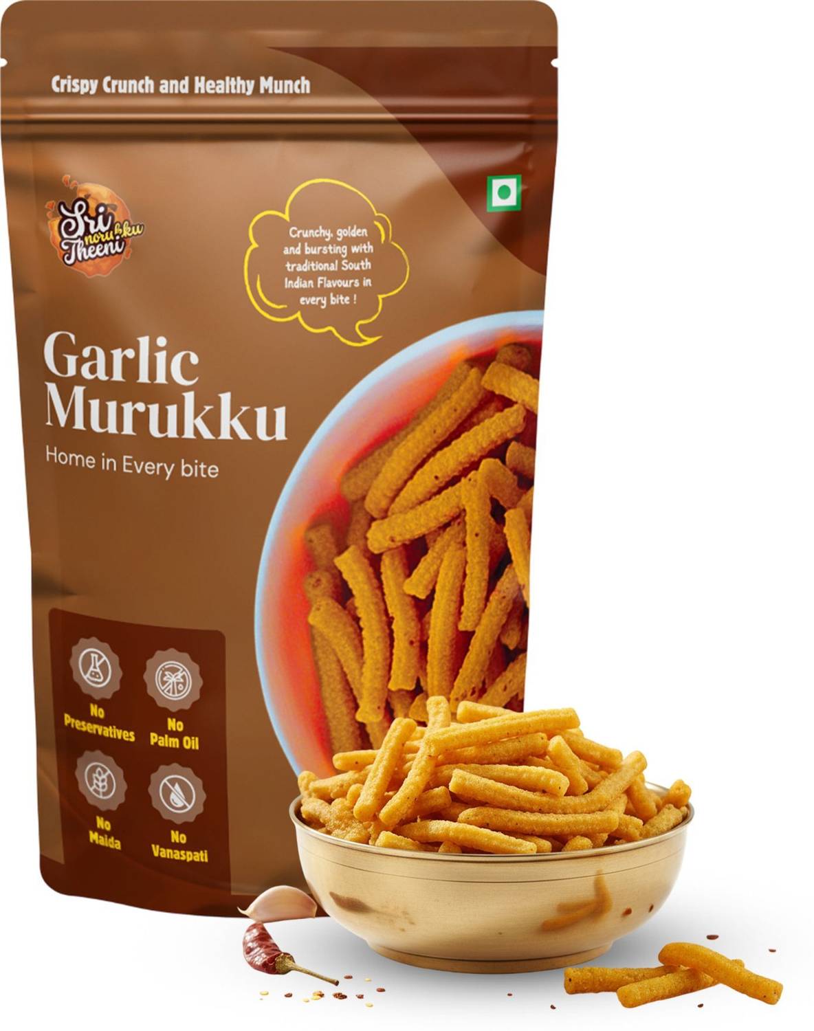 Sri norukku Theeni Garlic Murukku 150g Breadsticks