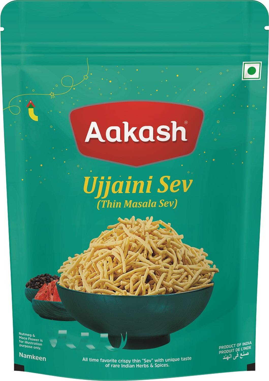 AAKASH Namkeen UJJAINI SEV | Thin Masala Sev |Crispy & Crunchy Ready-to-Eat | 900 Gram Namkeen