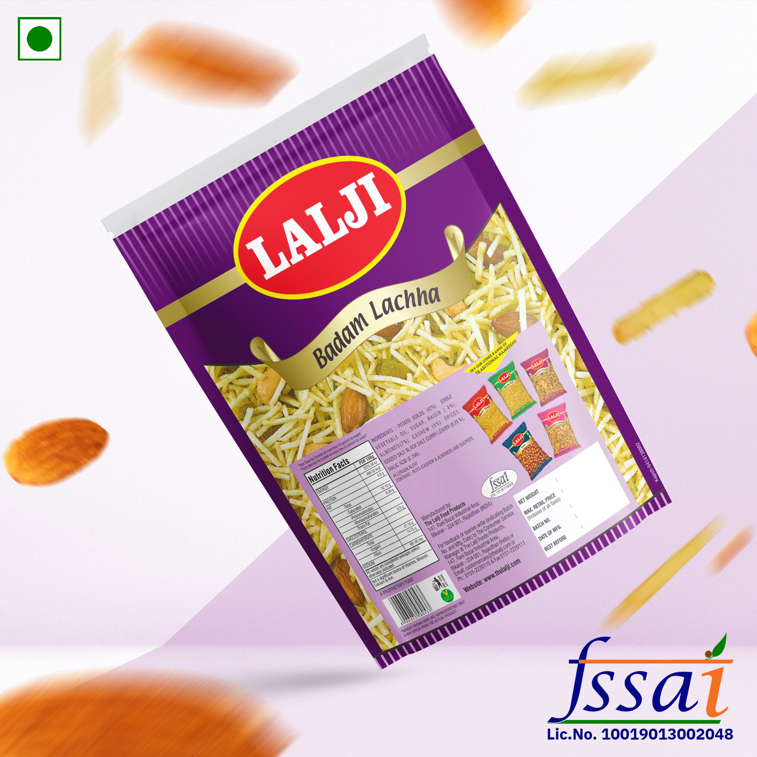 Image of lalji Badam Lachha 2Kg (400Gm x 5) Bikaneri Namkeen Spicy and Crispy Healthy Snack Badam Lachha