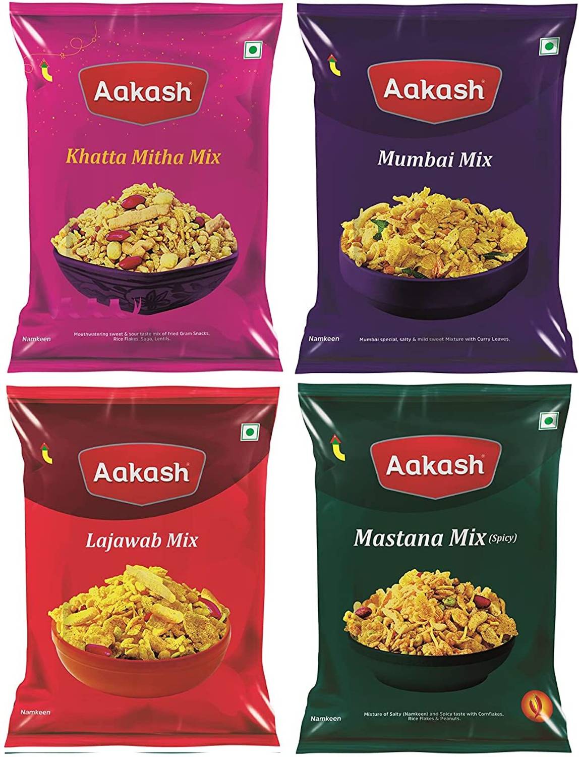 AAKASH Namkeen Mixture Combo | Pack of 4 | 150 Gm Each | Tangy and Spicy Fresh Namkeen Mixture