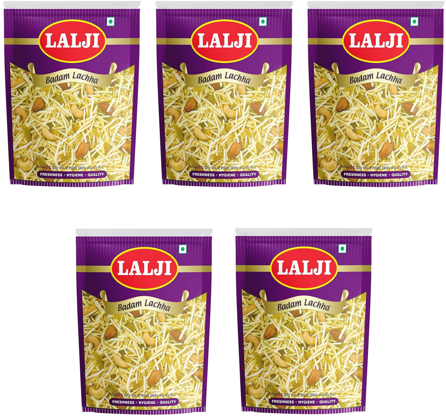 Image of lalji Badam Lachha 2Kg (400Gm x 5) Bikaneri Namkeen Spicy and Crispy Healthy Snack Badam Lachha