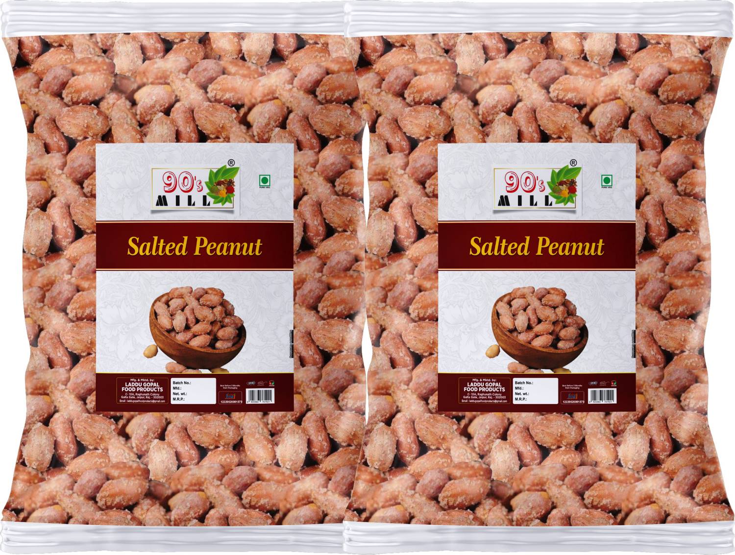 90's MILL Coconut Gluten Free Nariyal Pani Khari Sing Roasted peanut Groundnut-150g*2Pack Roasted Peanuts