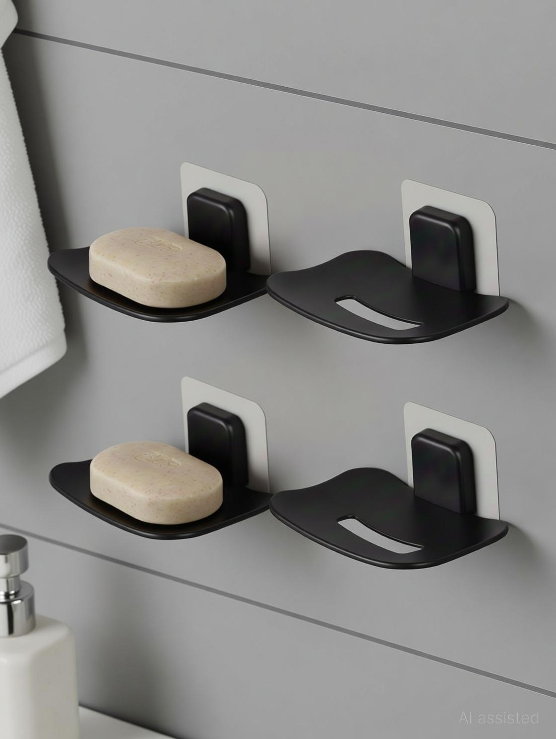 Image of HK APPLIANCE 4 PCS Wall Mounted Hollow Design Waterproof Soap Stand With Adhesive Stickers