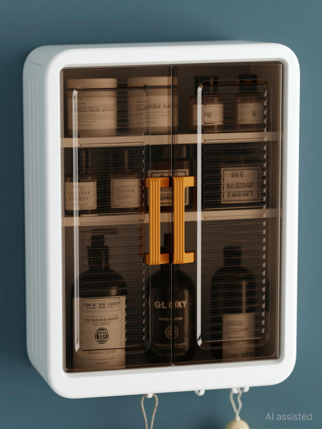 Image of GLOXY 3 Layer Self Adhesive No Drill Storage Cabinet Organiser for Bathroom Kitchen 12 inch 2 Bar Towel Rod