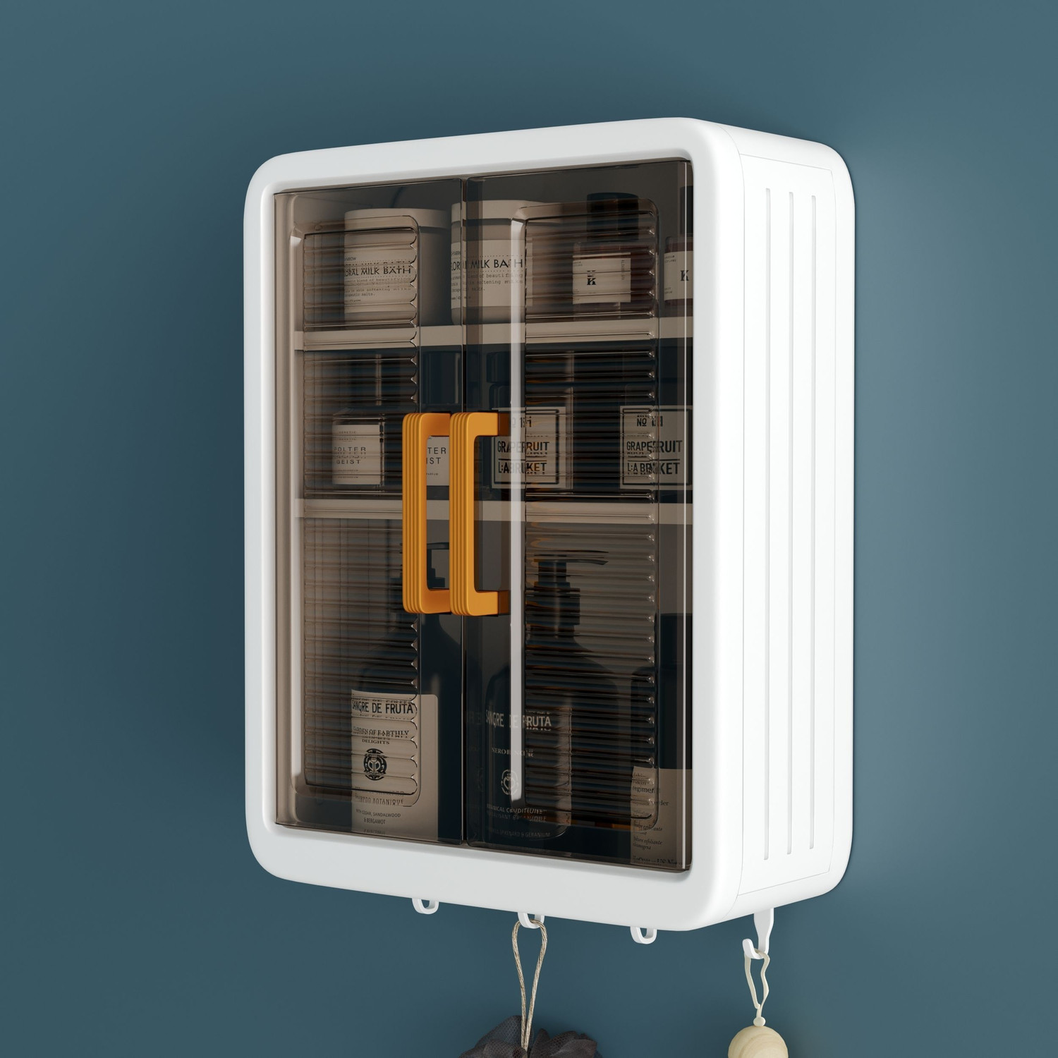 Image of GLOXY 3 Layer Self Adhesive No Drill Storage Cabinet Organiser for Bathroom Kitchen 12 inch 2 Bar Towel Rod