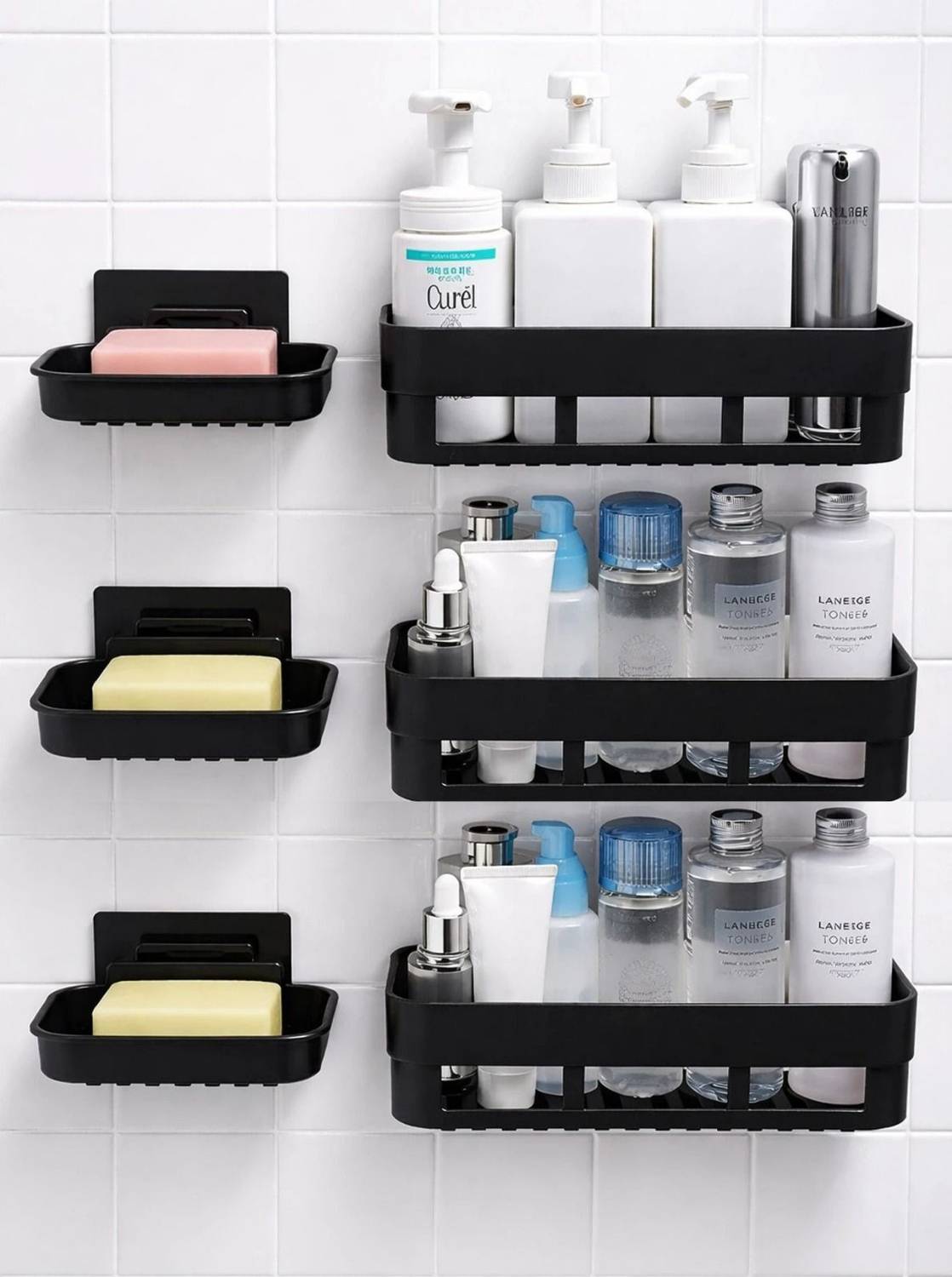 Bowoze 3 PCS Shelves + 3 Pcs Soap Dish ABS Plastic Bathroom Accessories