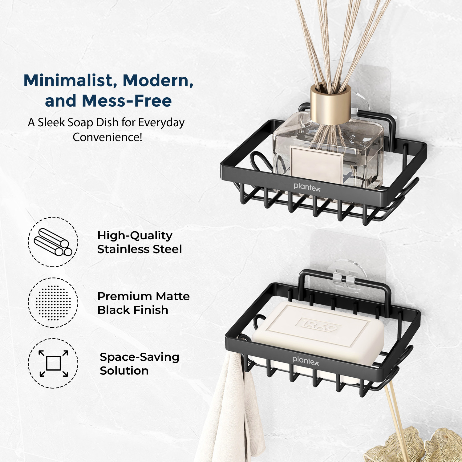 Image of Plantex Soap Dish for Bathroom /Self Adhesive Soap Holder for Kitchen /Soap Stand /Case
