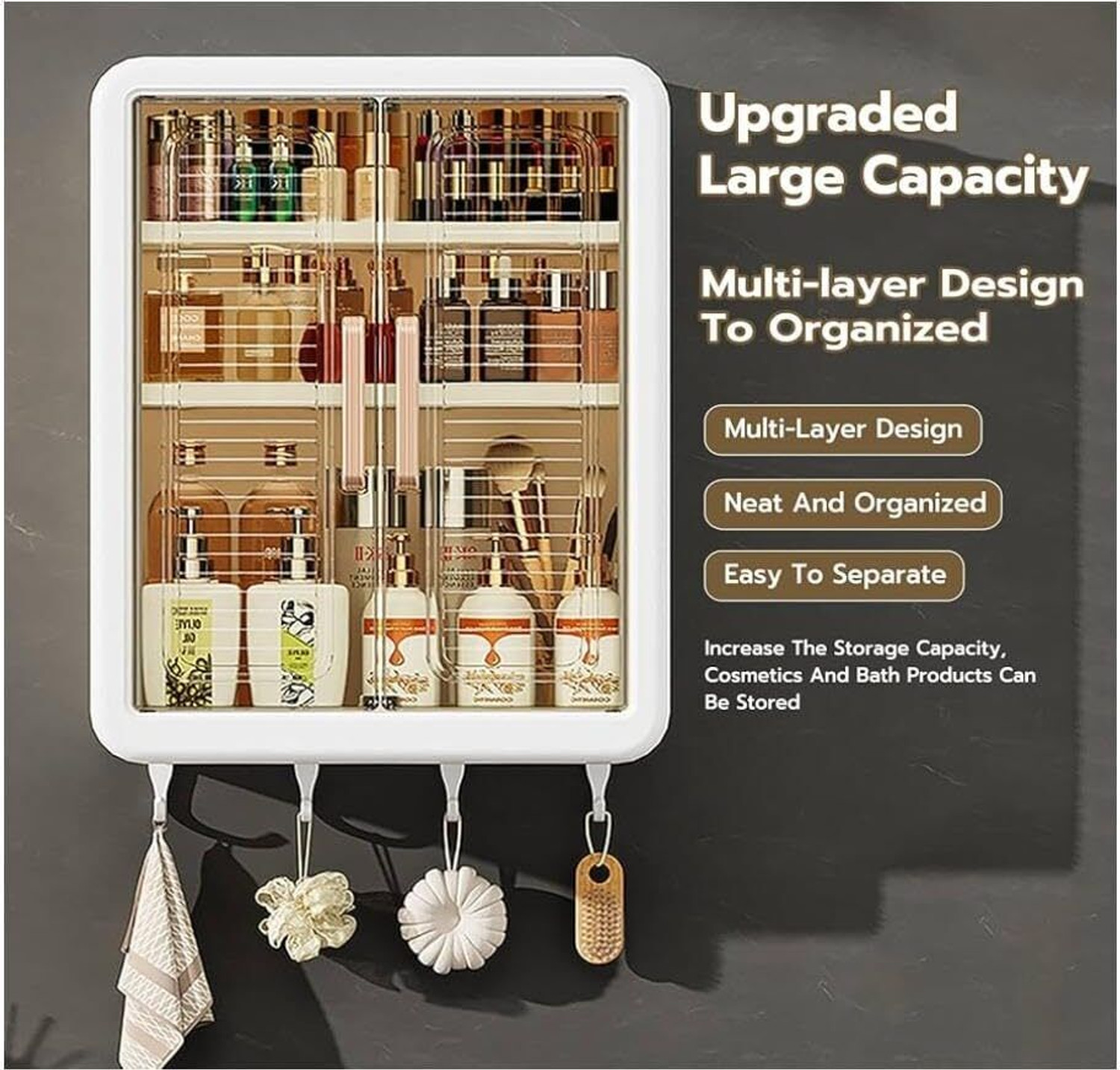 Image of GLOXY 3 Layer Self Adhesive No Drill Storage Cabinet Organiser for Bathroom Kitchen 12 inch 2 Bar Towel Rod