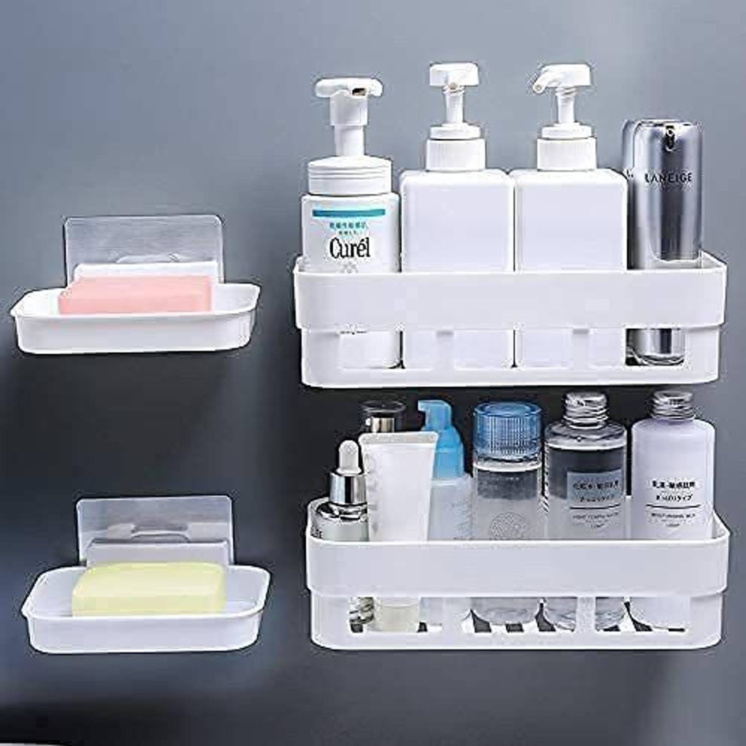 Qrex Multipurpose 2 Pcs Bathroom Shelf Wall Mounted Bathroom Kitc...mo