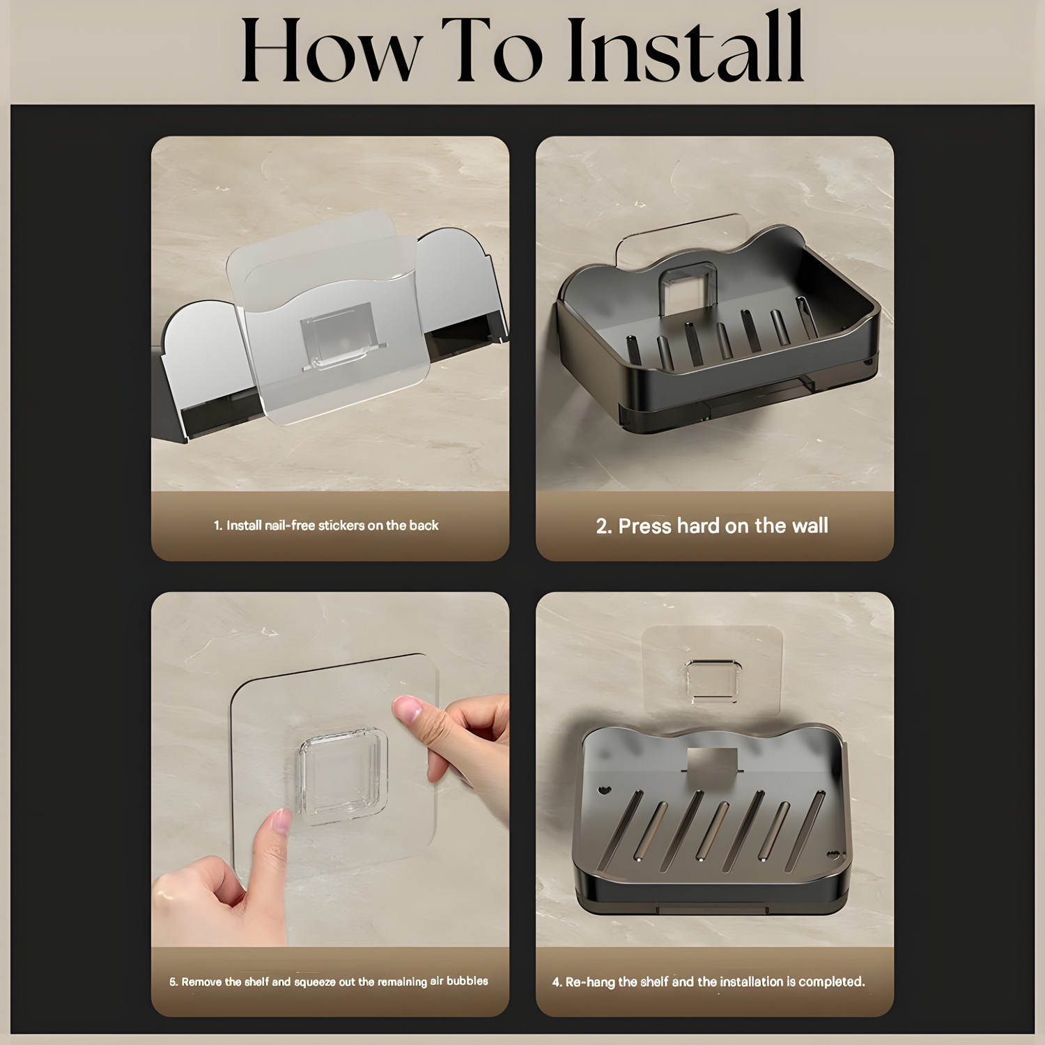 Image of MorivaHomes No-Drilling Wall Mounted Soap Stand Holder With Drain Tray And Hook For Bathroom