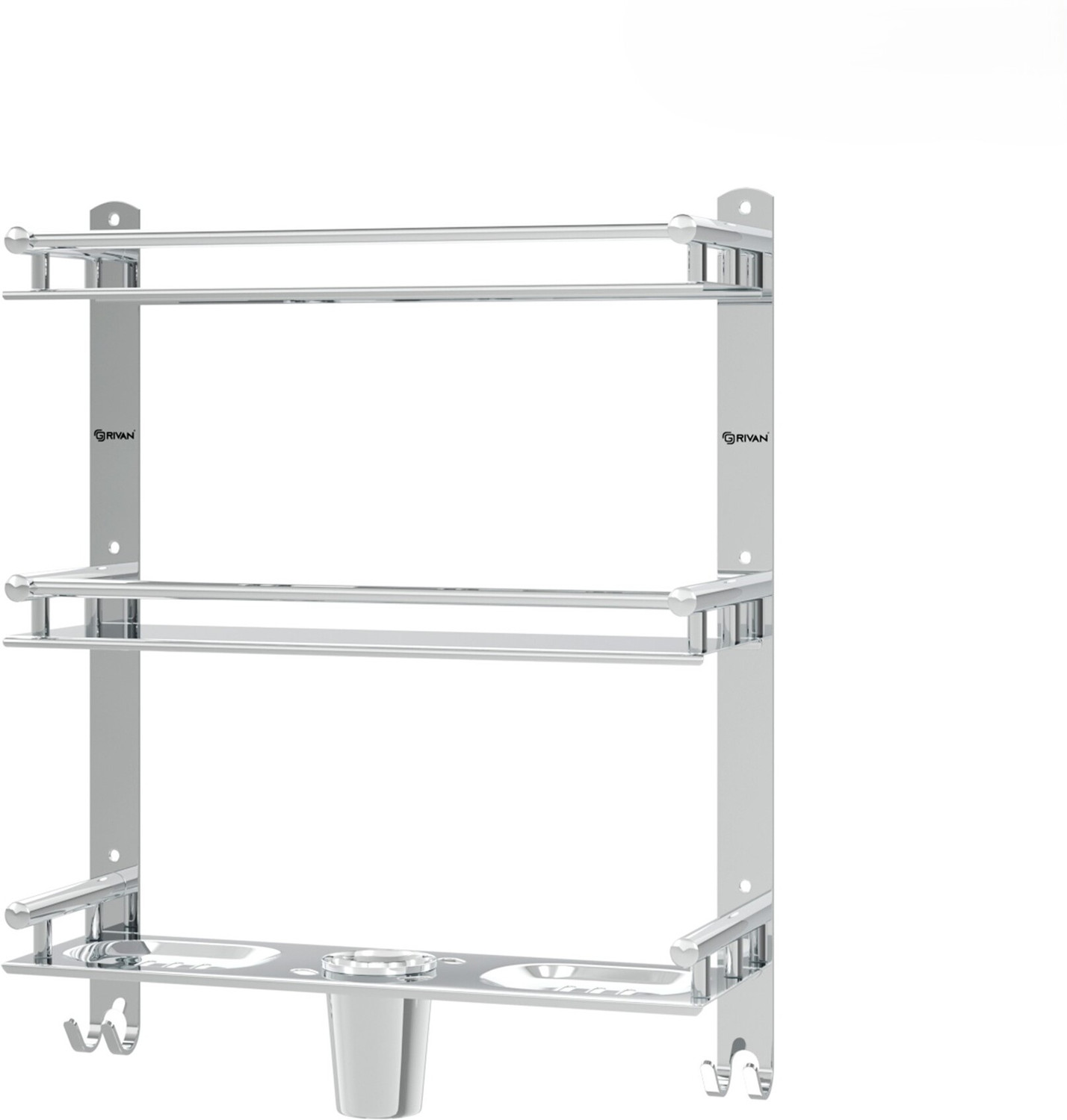 Image of LivesUp 3 Layer Multipurpose Bathroom Shelf and Rack with Soap Dish and Tumbler Holder (Silver)
