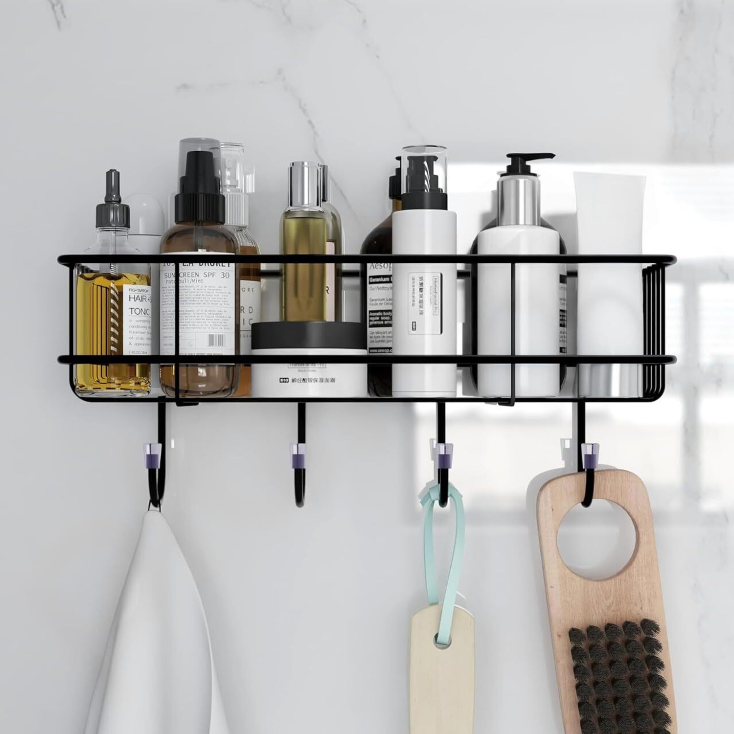 Image of MY International METAL BATHROOM WALL SHELF WITH 4 HOOK FOR BATHROOM SHOWER