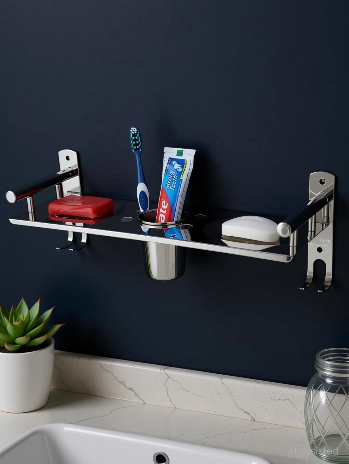 Image of Well Set bathroom soap dish Tumbler Holder&Paste-Brush Stand stand multi purposes