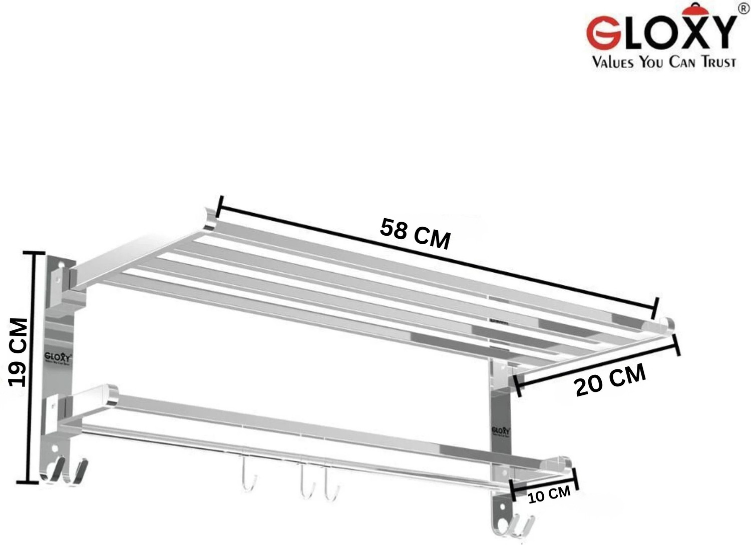 Image of GLOXY GLOXY Folding Rack for Bathroom /Stand /Hanger /Bathroom Accessories Silver 23 inch 1 Bar Towel Rod